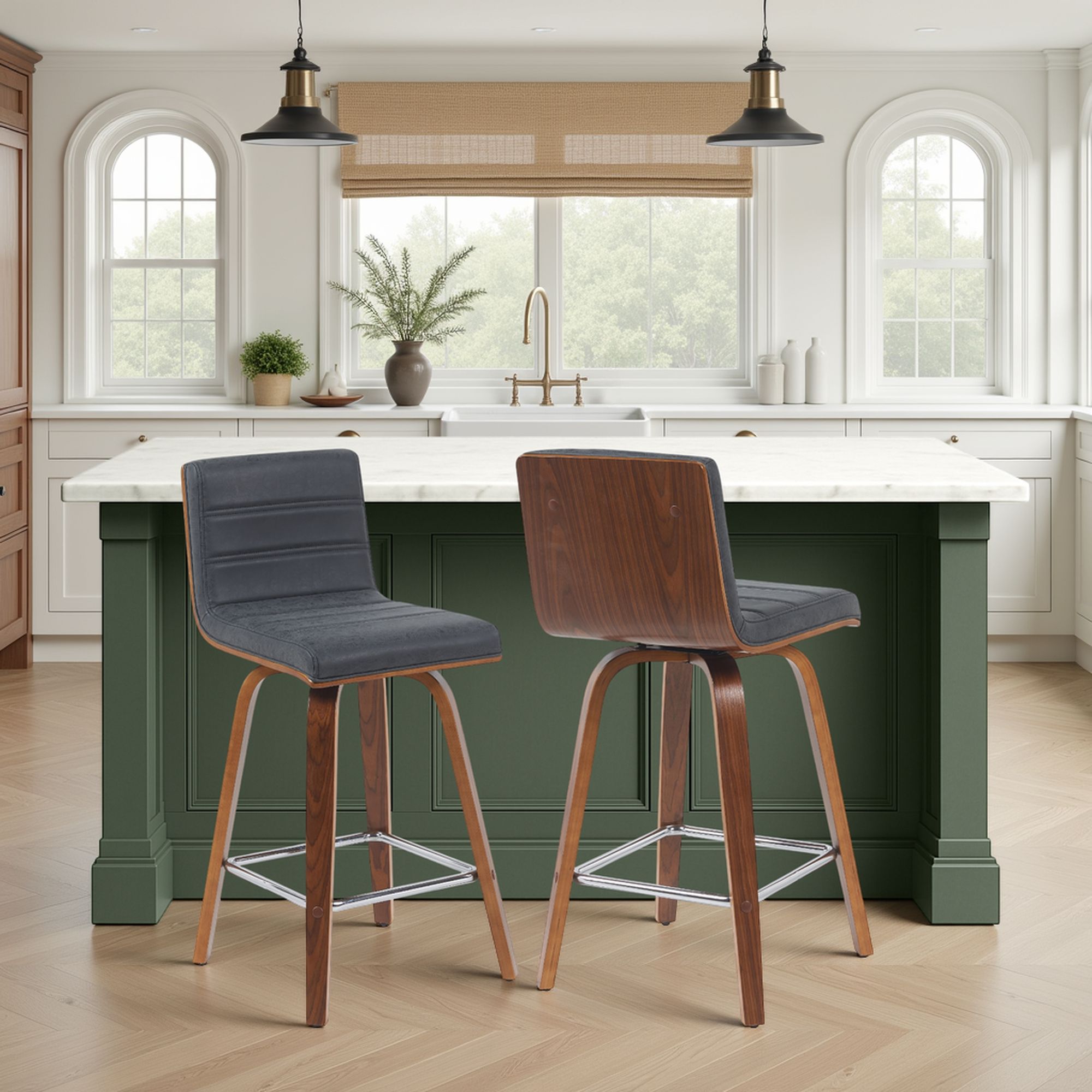 Vienna - Modern Counter Height Swivel Bar Stool - Walnut Finished Wood Frame