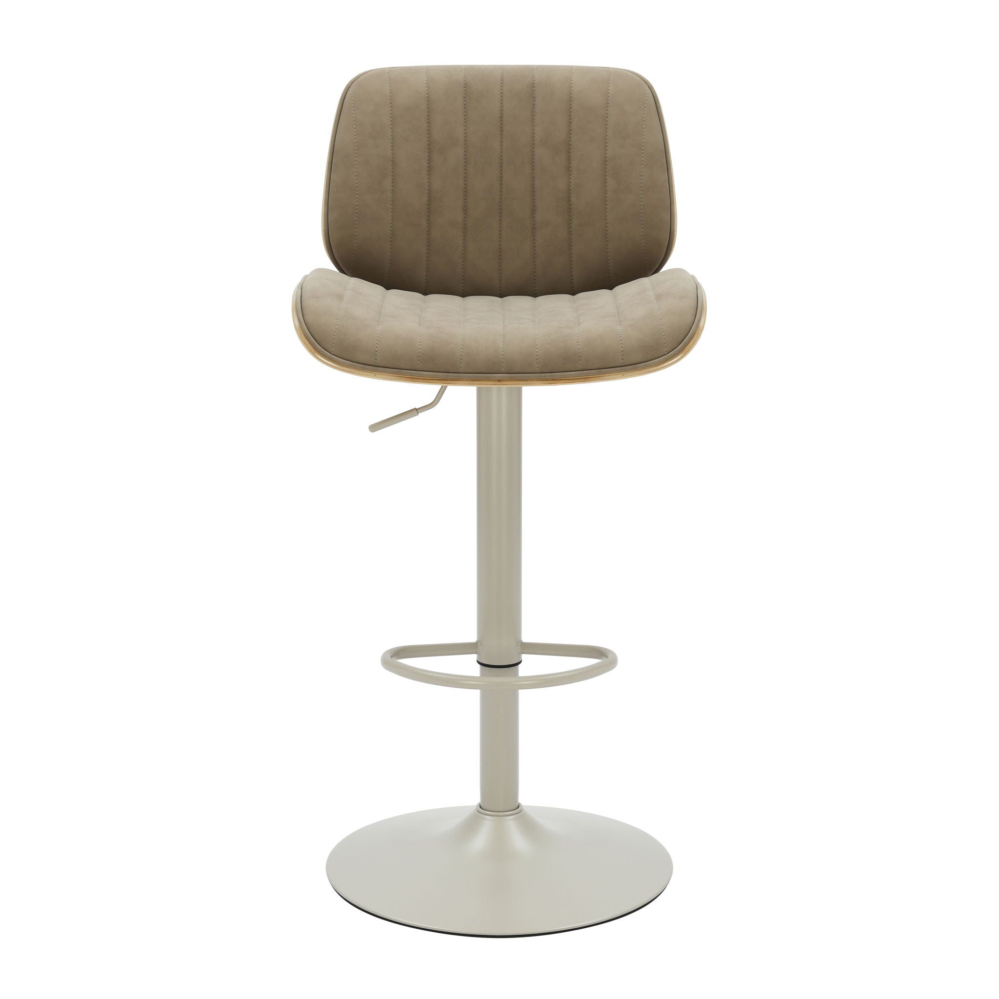 Brock - Adjustable Swivel Curved Back Wood Bar Stool With Faux Leather Seat