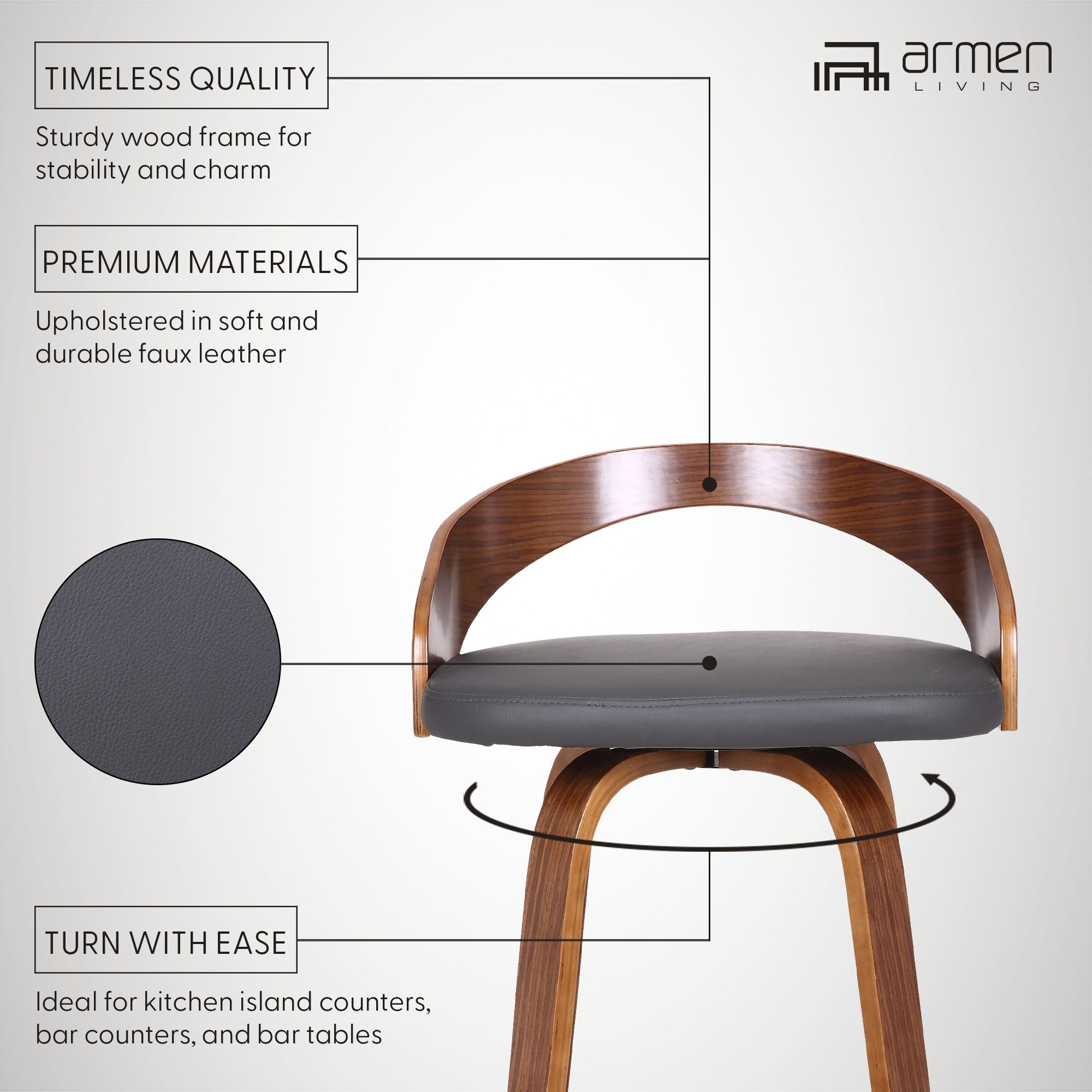 Sonia - 26" Counter Height Swivel Bar Stool - Walnut Wood