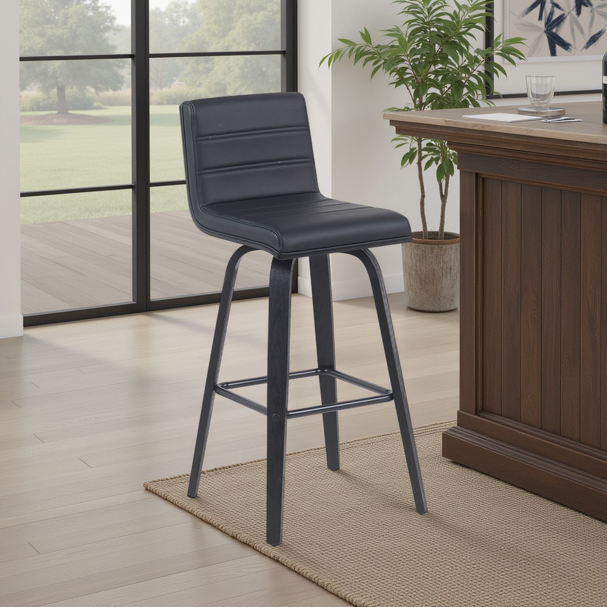 Vienna - Modern Swivel Bar Height Stool - Black Brushed Wood Frame