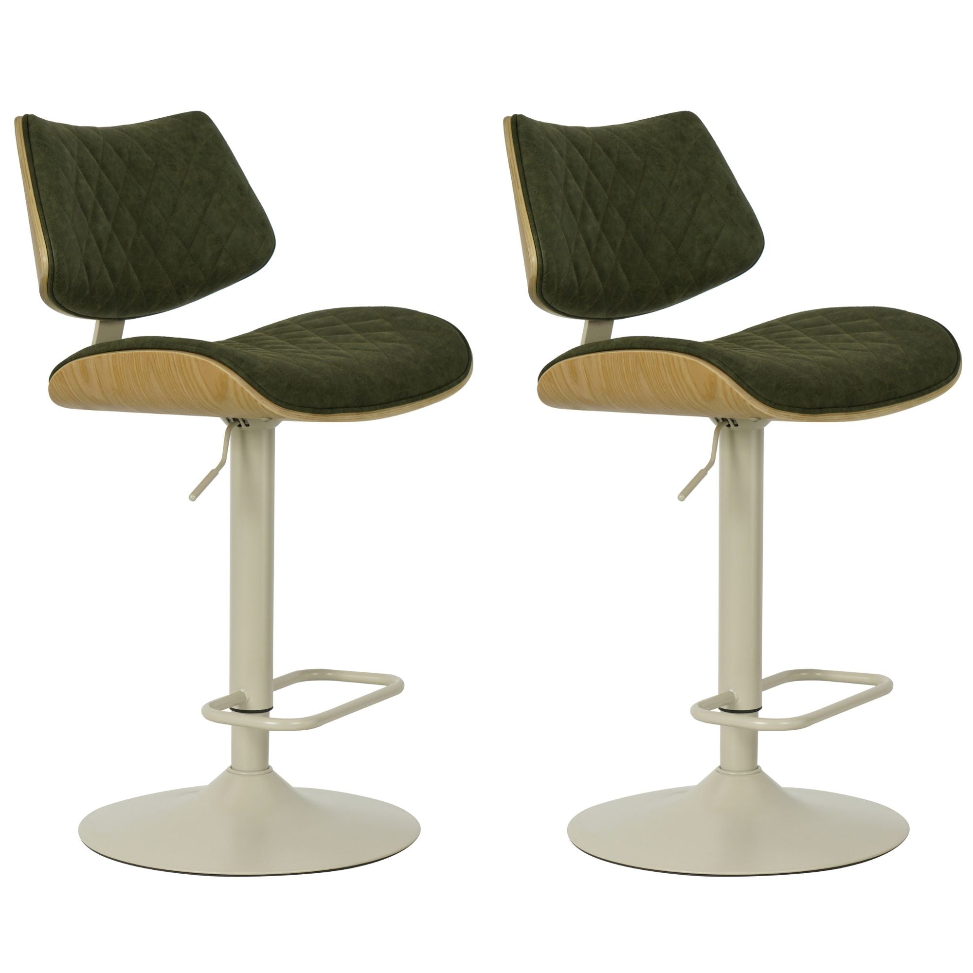 Leland - Adjustable Swivel Curved Back Wood Bar Stool With Faux Leather Seat