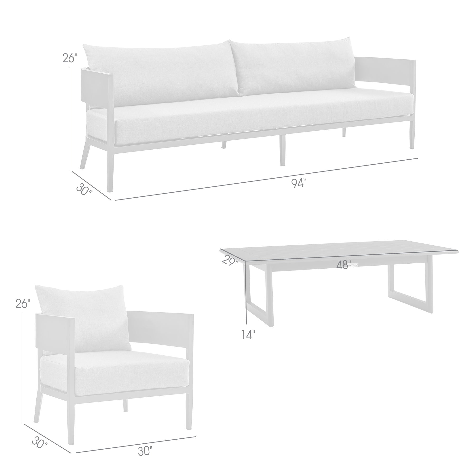 Argiope - 4 Piece Outdoor Aluminum & Fabric Outdoor Conversation Set - Dark Gray