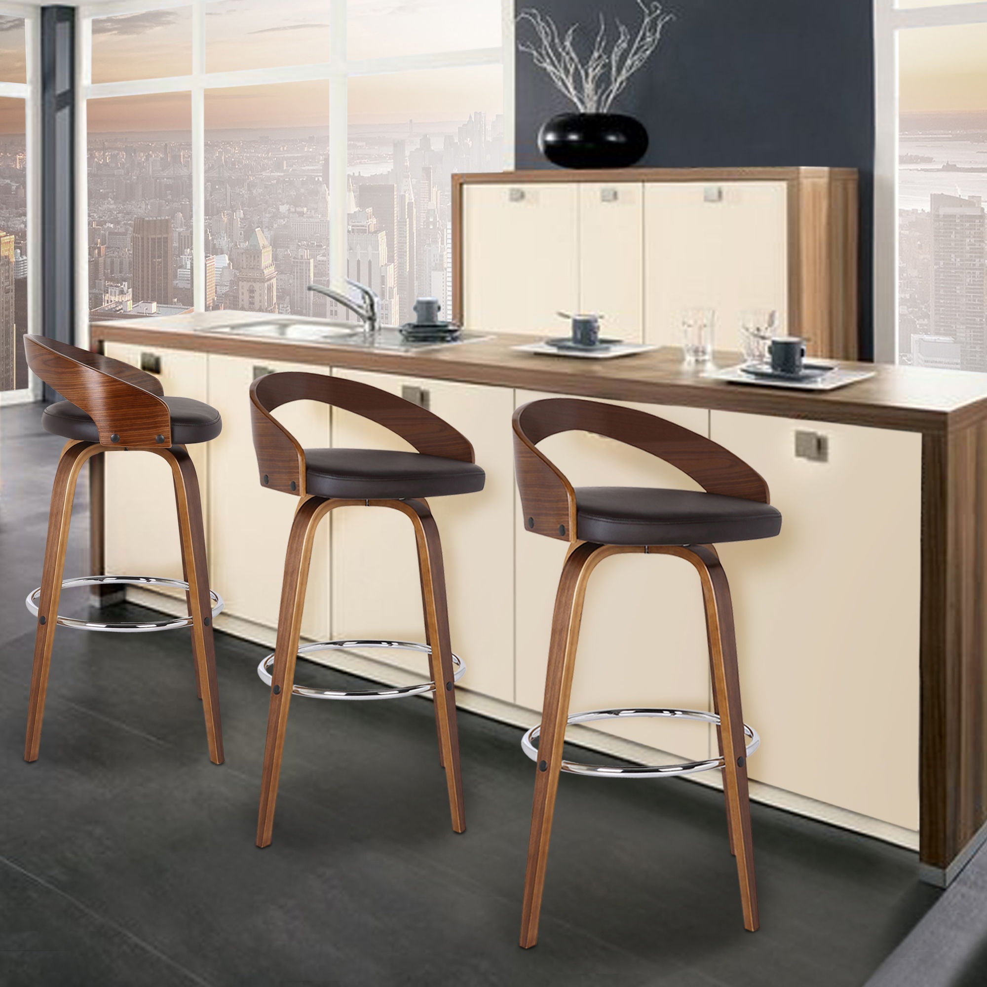 Sonia - 30" Bar Height Swivel Bar Stool - Walnut Wood