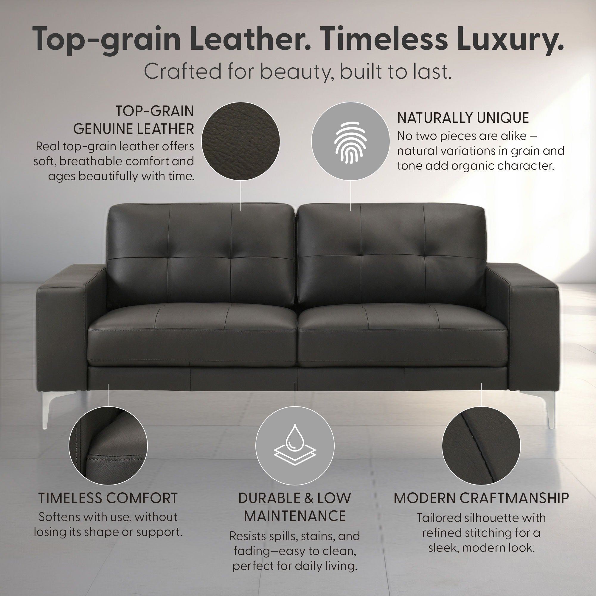 Faelin - Leather Sofa With Tufted Back