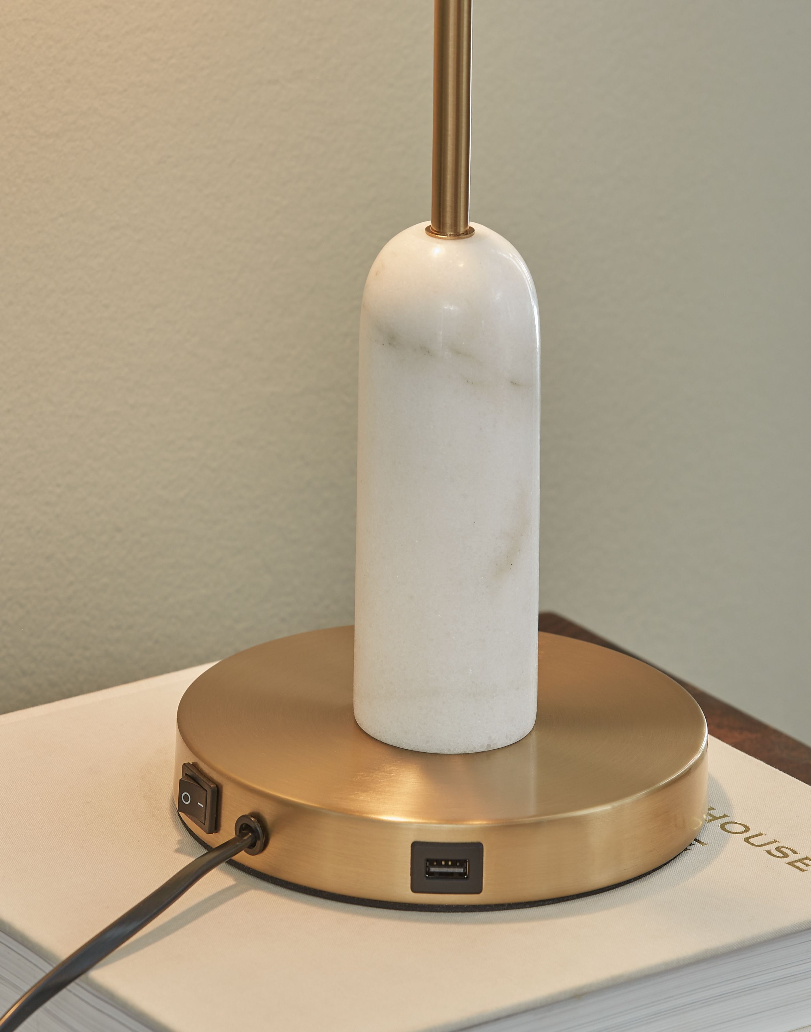 Rowleigh - Marble Desk Lamp - Gold Finish / White