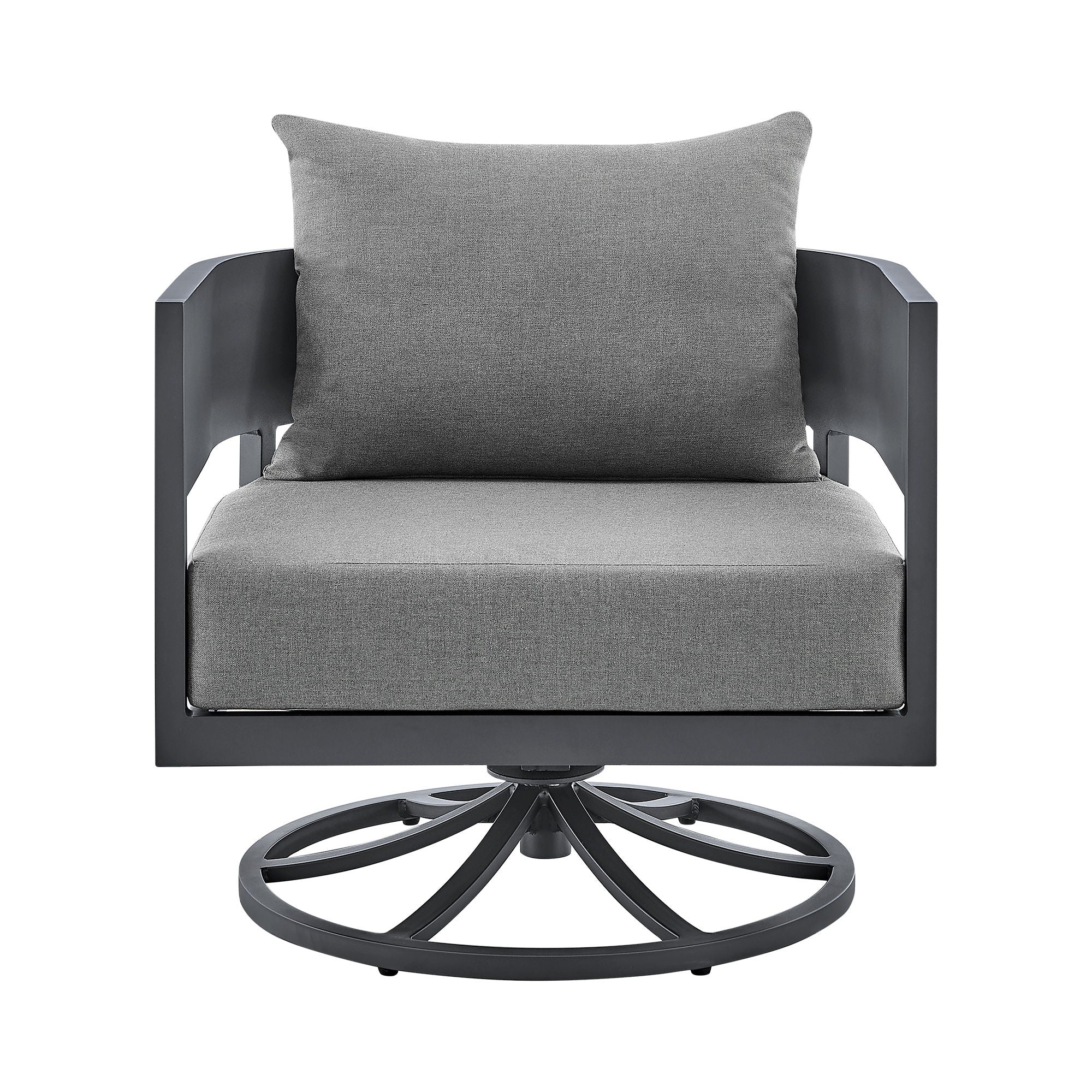 Argiope - 3 Piece Patio Outdoor Swivel Seating Set - Dark Gray Aluminum With Gray Cushions