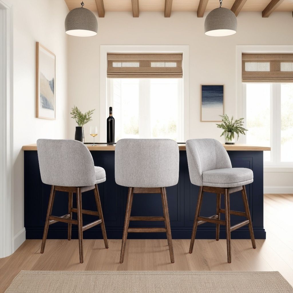 Sadie - Solid Wood Upholstered 30" Bar Height Swivel Barstool