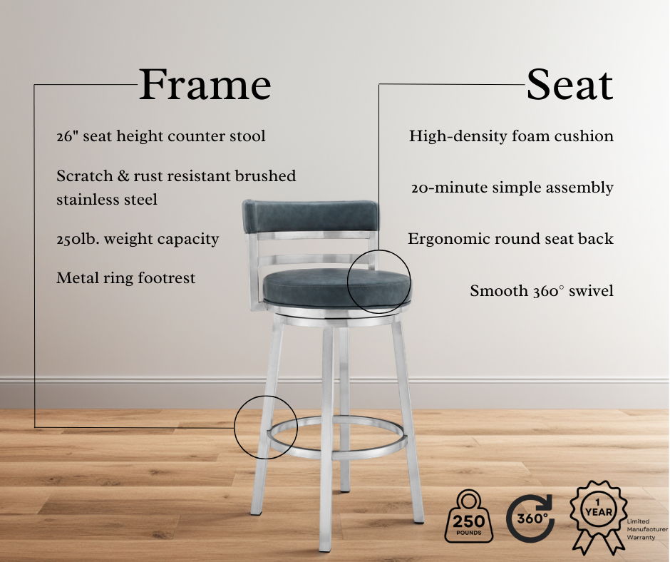 Madrid - Swivel Stainless Steel Bar Stool