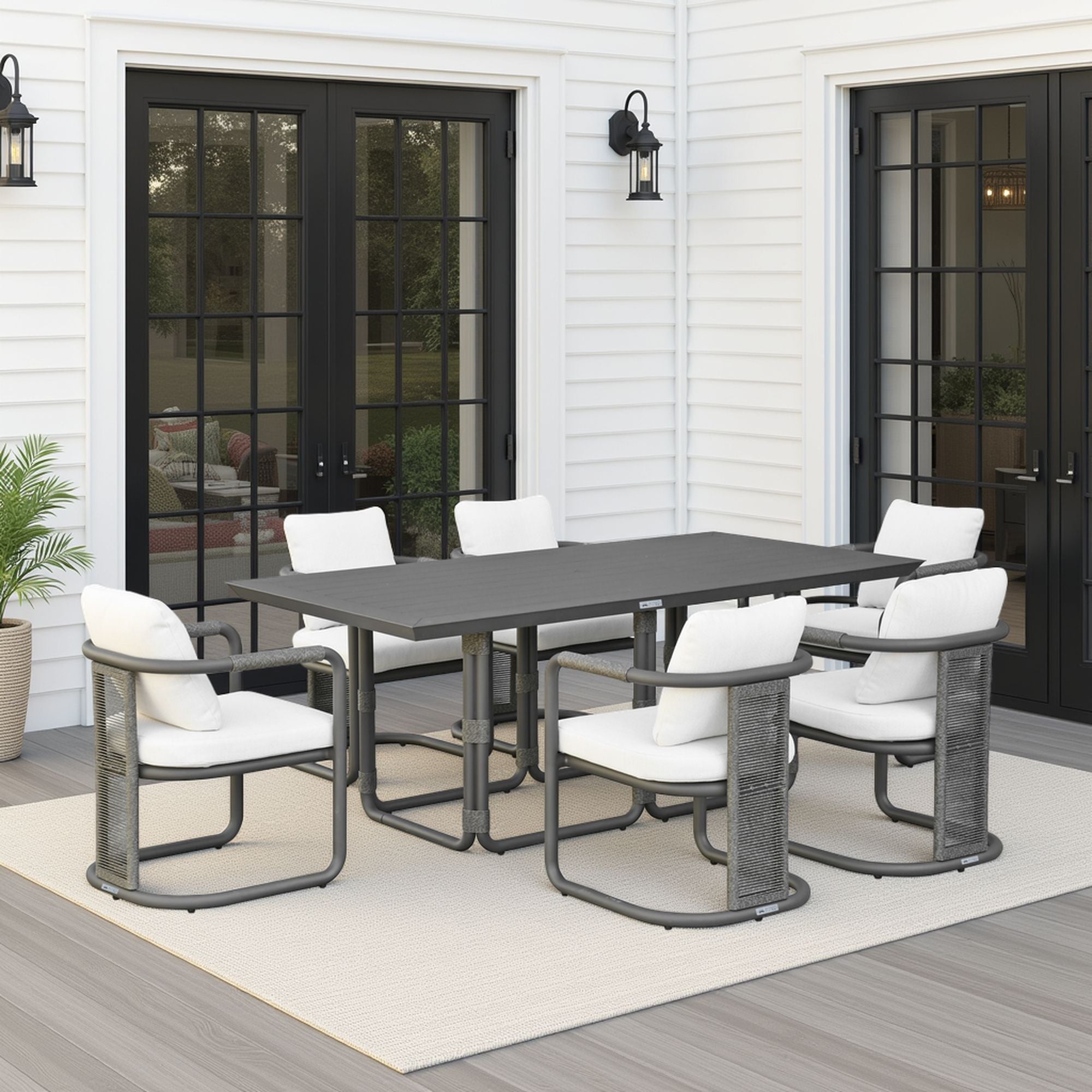 Dorado - 7-Piece Modern Outdoor Dining Set - Off-White / Gray