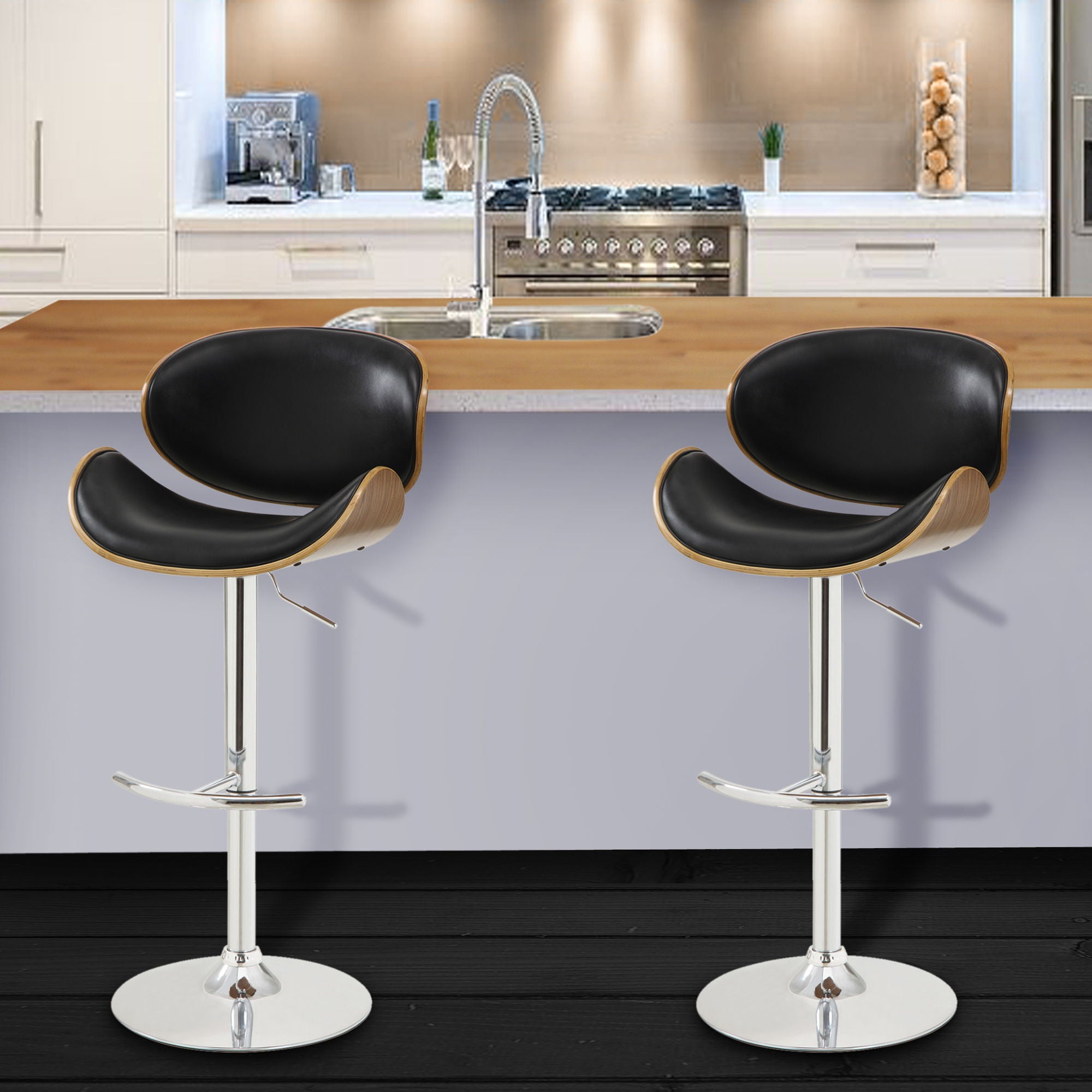 Naples - Adjustable Height Swivel Bar Stool - Walnut / Black