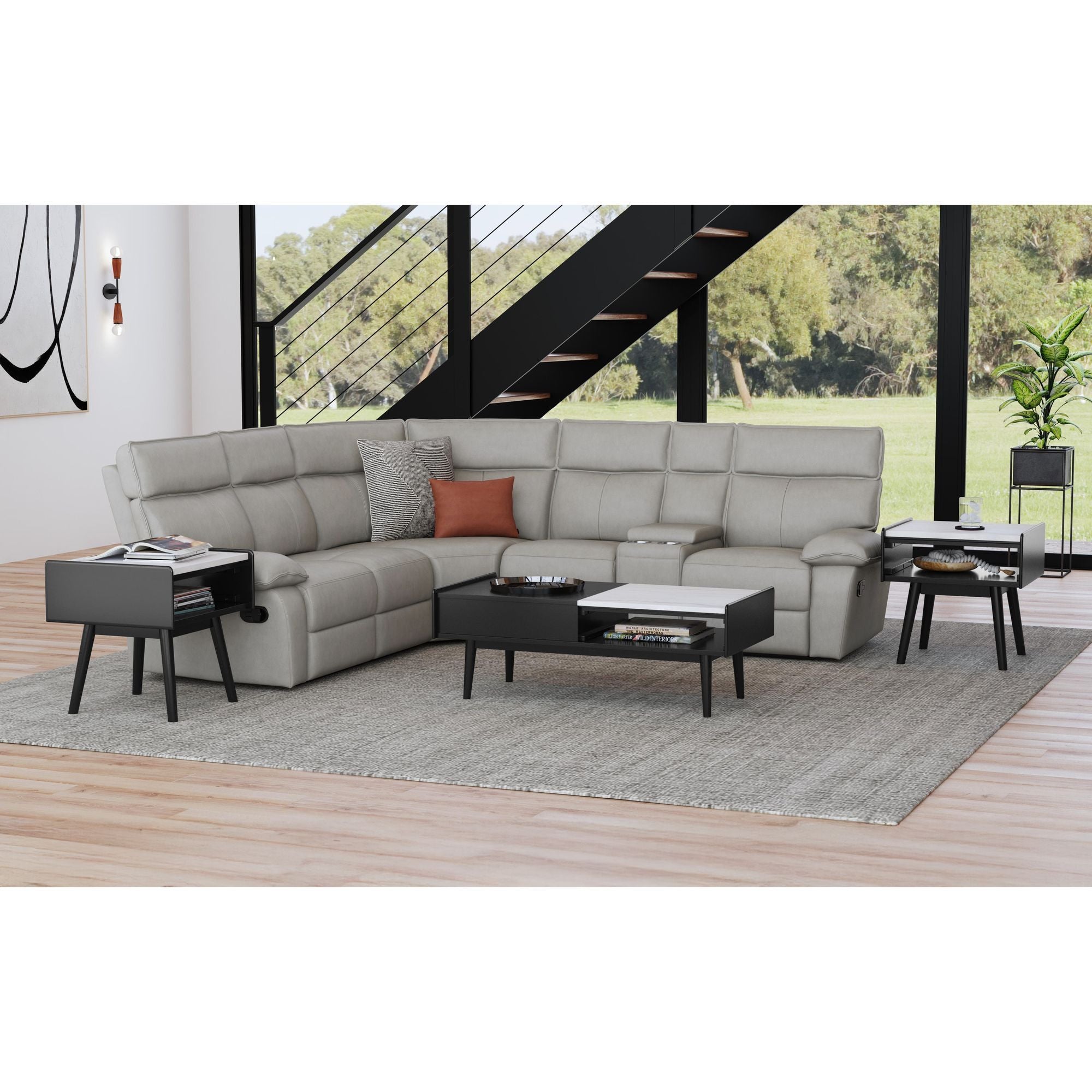 Lanette - Coffee Table With White Marble And Lift-Top - Black