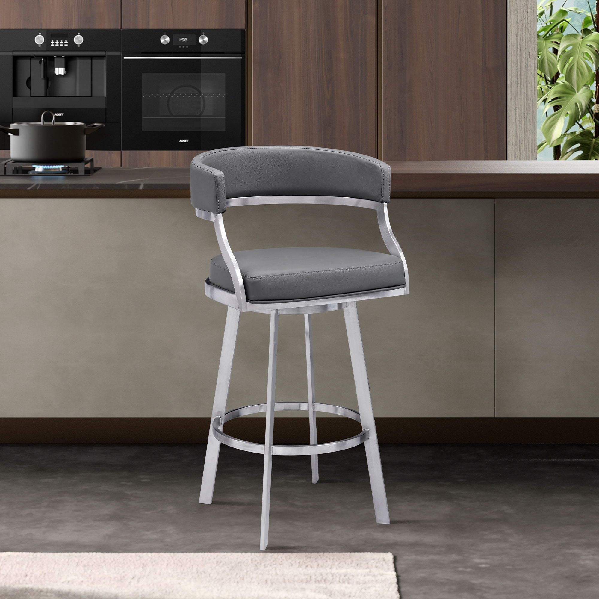 Dione - Swivel Faux Leather And Brushed Stainless Steel Bar Stool