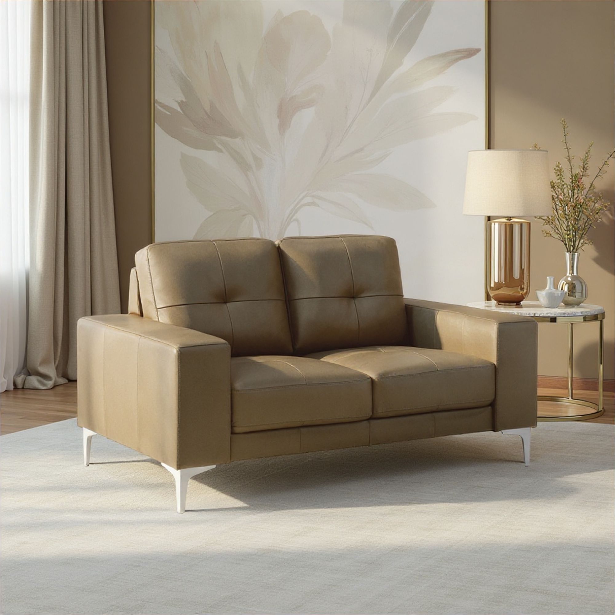 Faelin - Leather Loveseat With Tufted Back