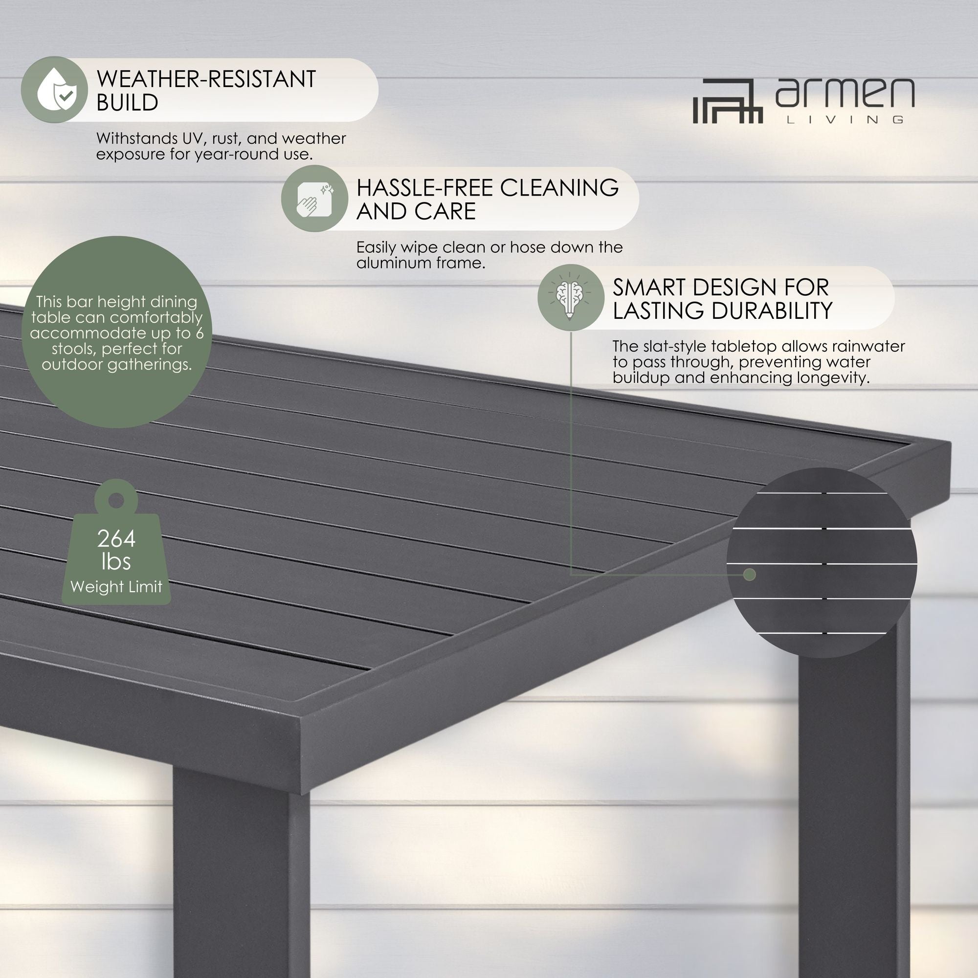 Menorca - Outdoor Patio Bar Height Dining Table - Aluminum