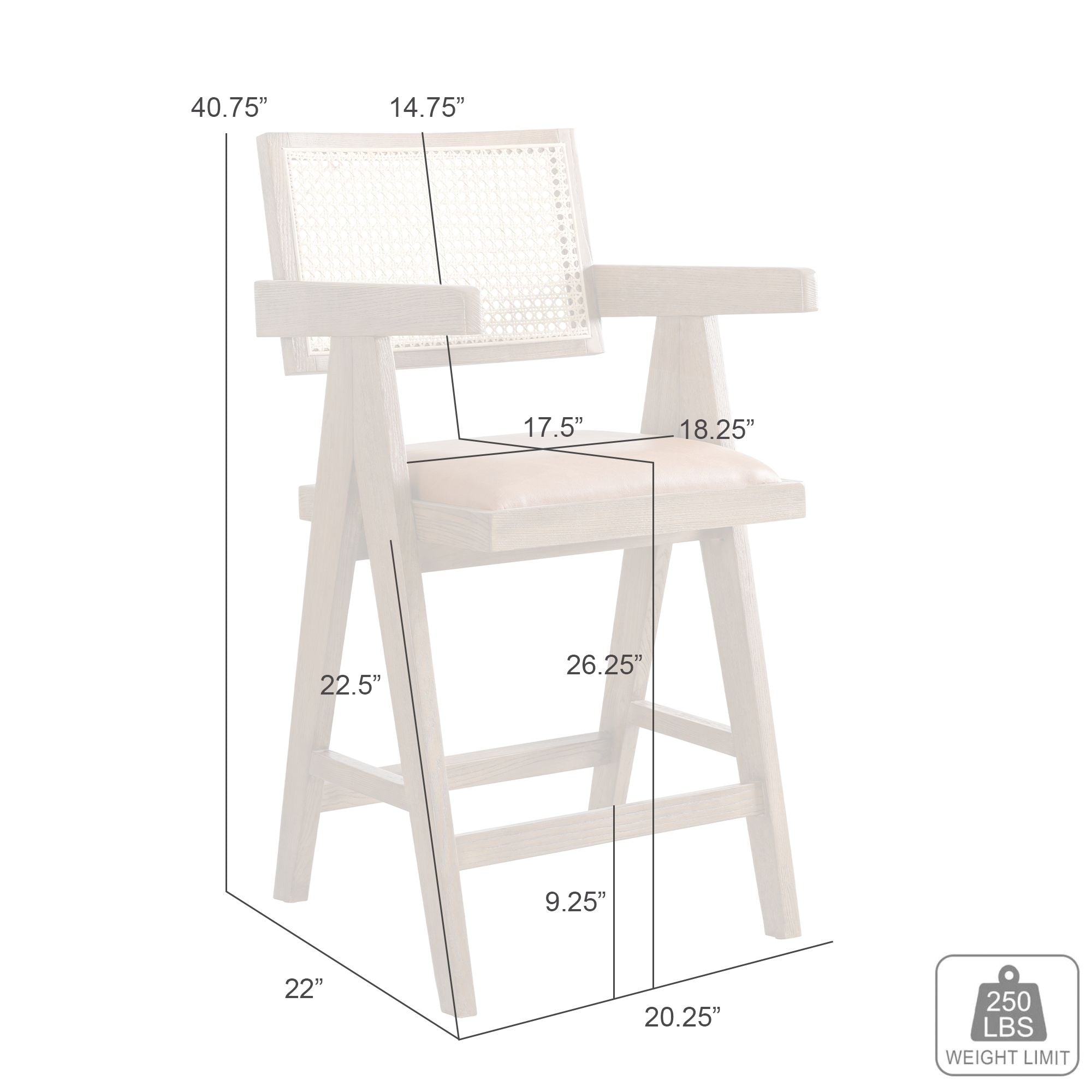 Harley - Nutmeg Brown Solid Wood And Rattan Upholstered 26" Counter Height Barstool
