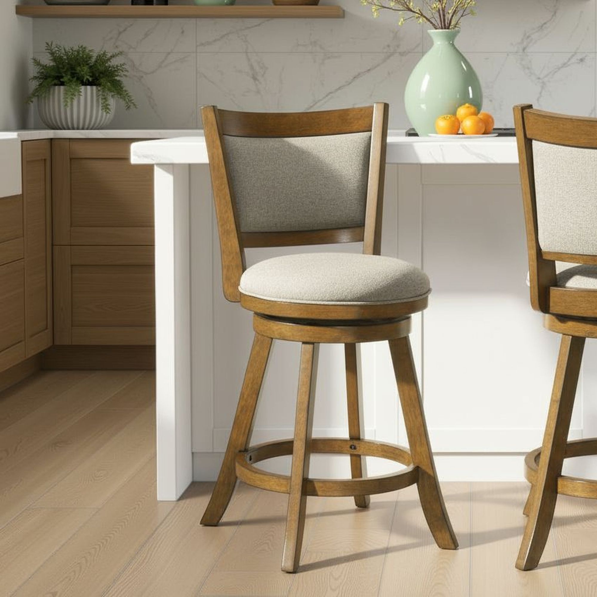 Aiden - Modern Farmhouse Swivel Wood Counter Height Kitchen Bar Stool