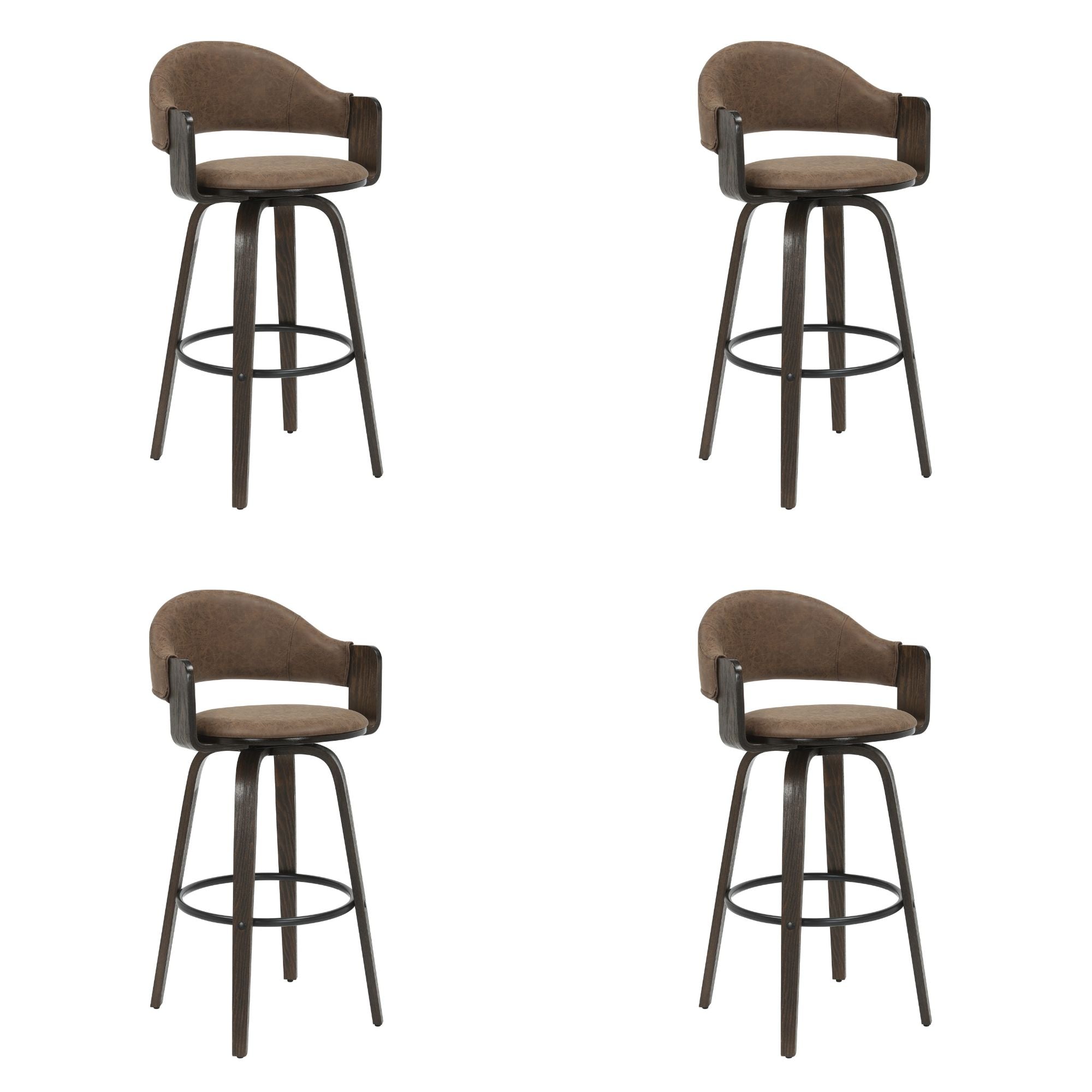 Daxton - Swivel Bar Height Round Back Wood Bar Stool With Faux Leather Seat