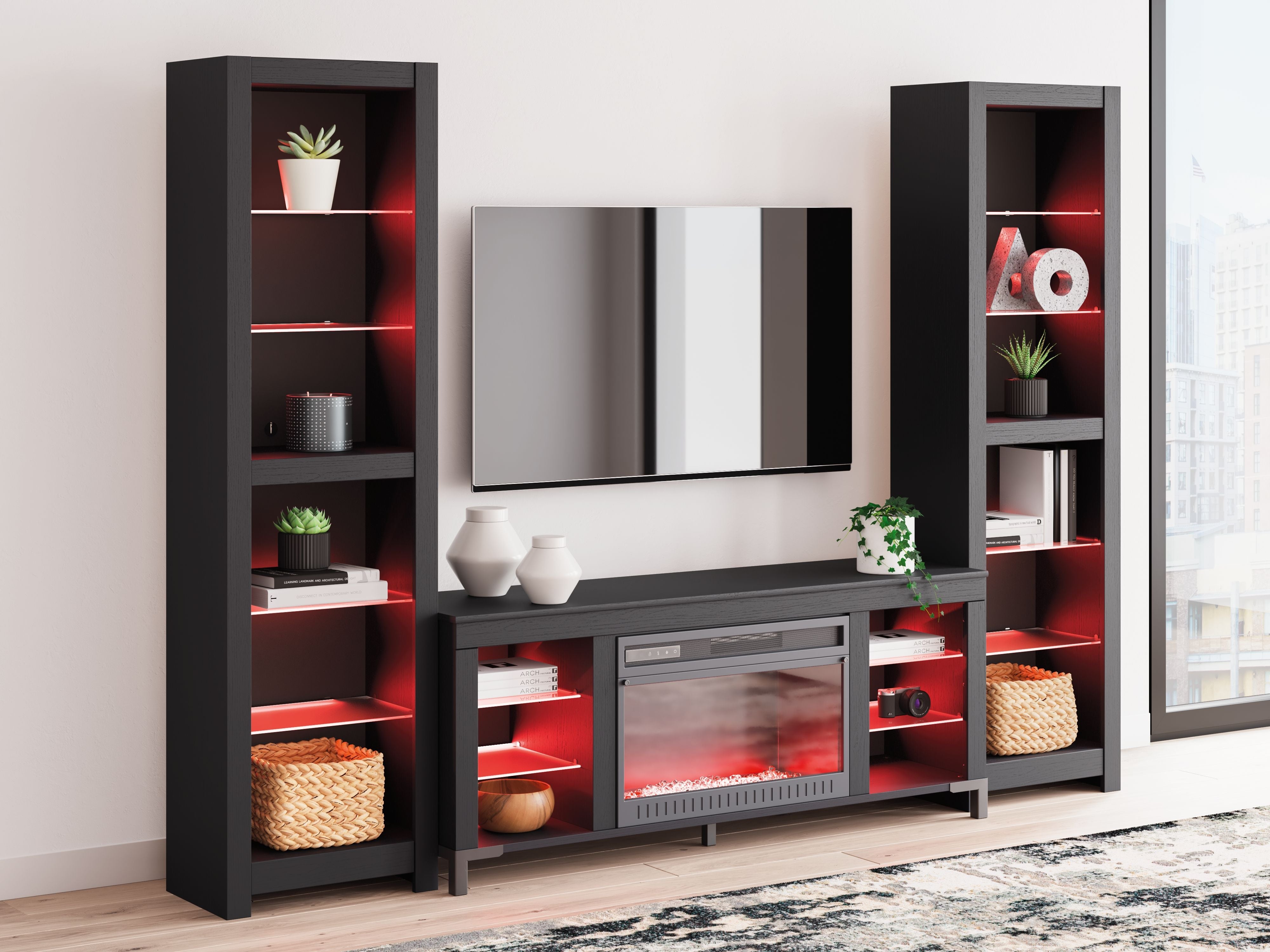 Cayberry - 3-Piece Entertainment Center With Electric Fireplace - Black