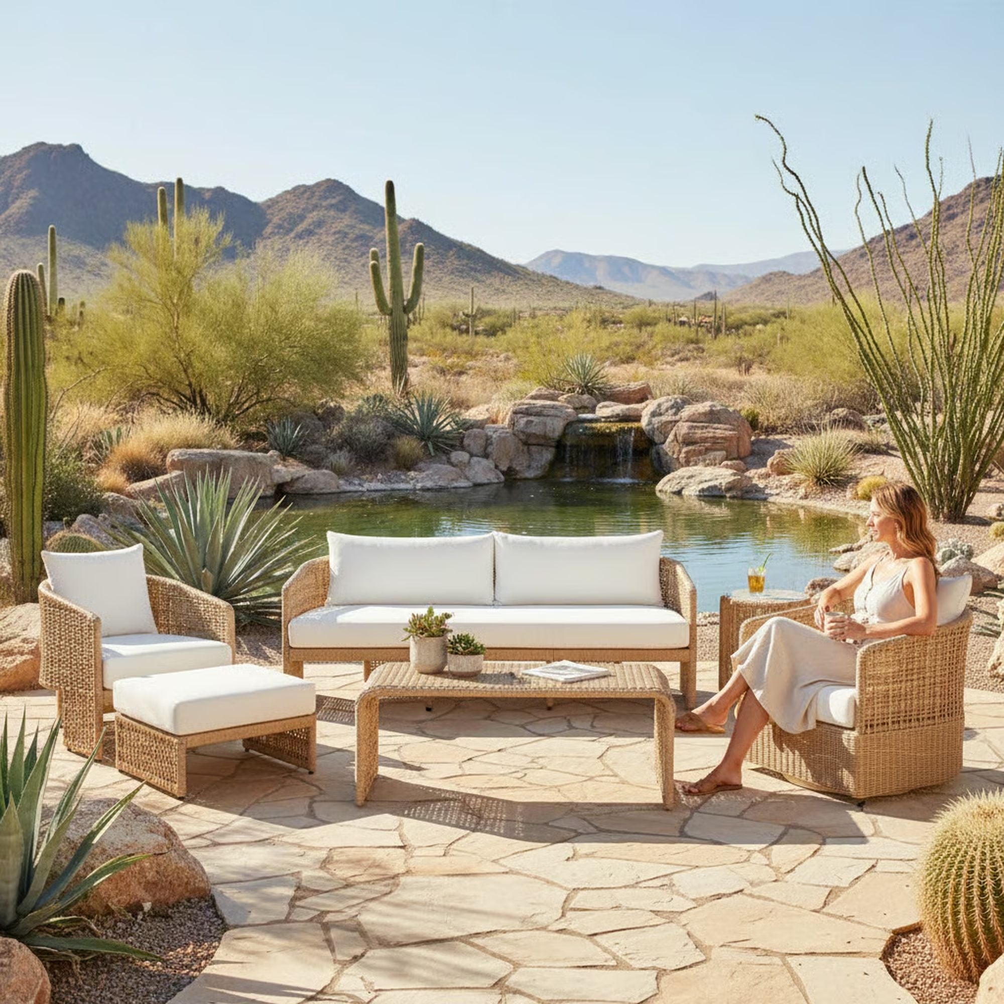 Driftbay - Powder Coated Metal Outdoor Conversation Set With Cushions