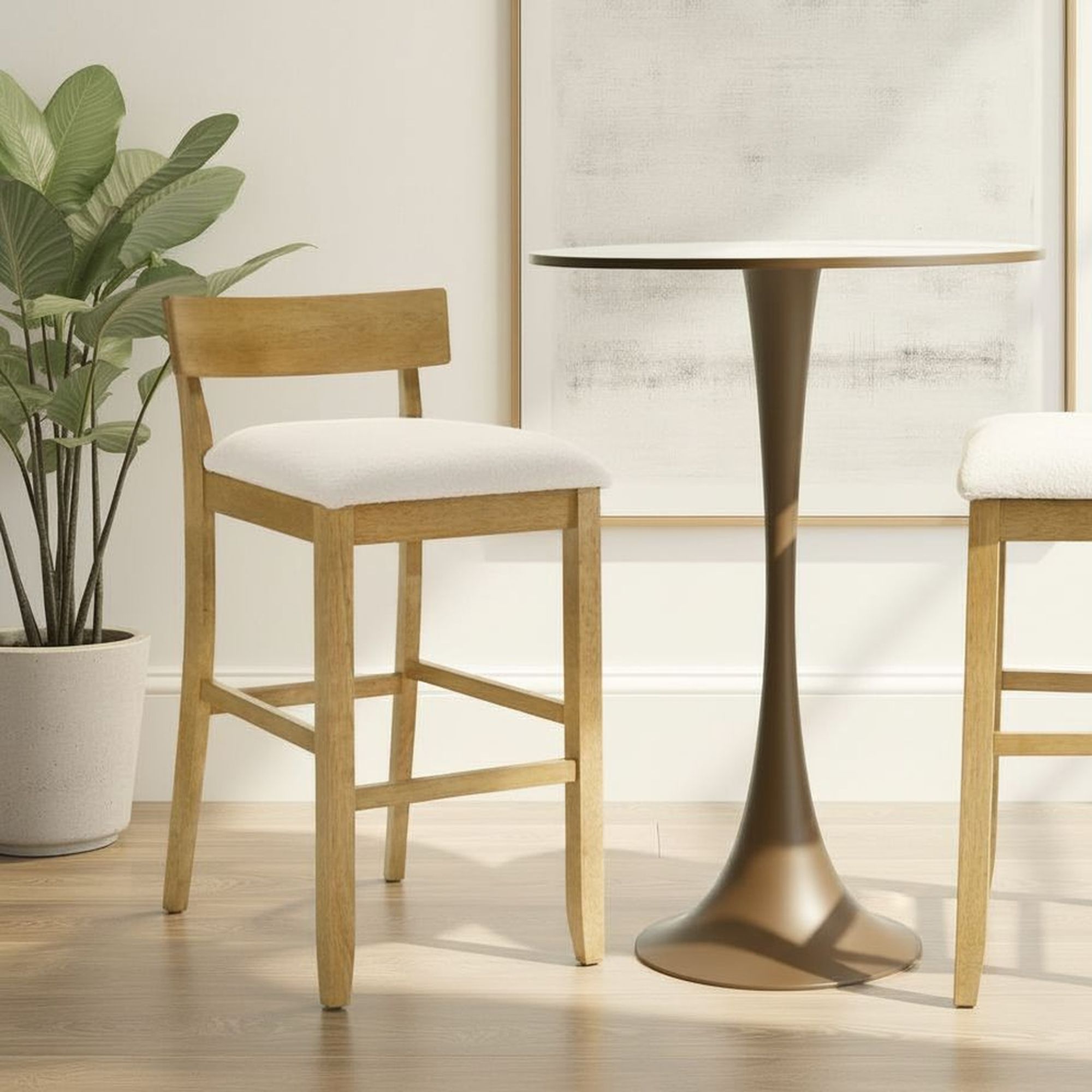 Merie - Modern Transitional Wood Bar Height Kitchen Bar Stool