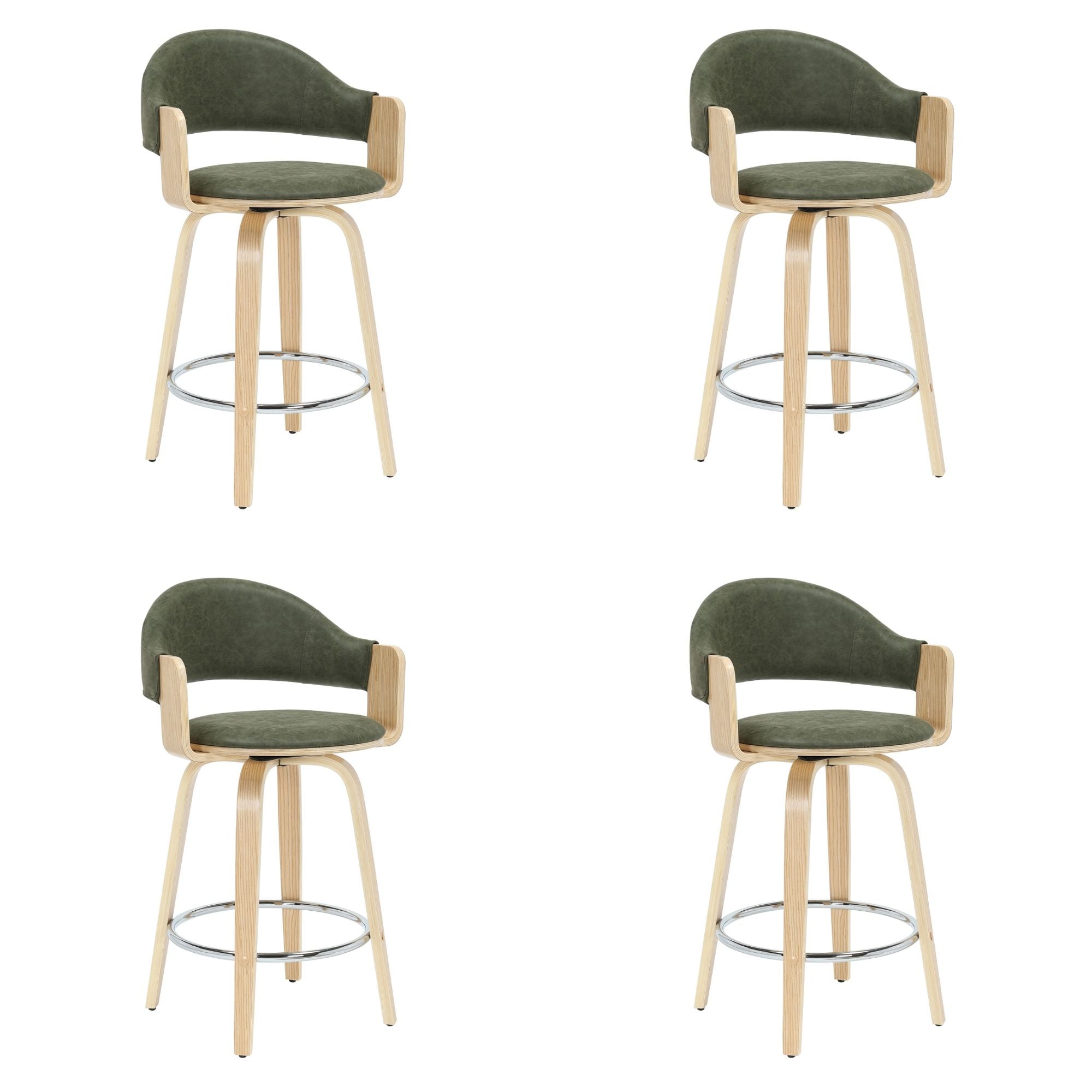 Daxton - Swivel Counter Height Round Back Wood Bar Stool With Faux Leather Seat