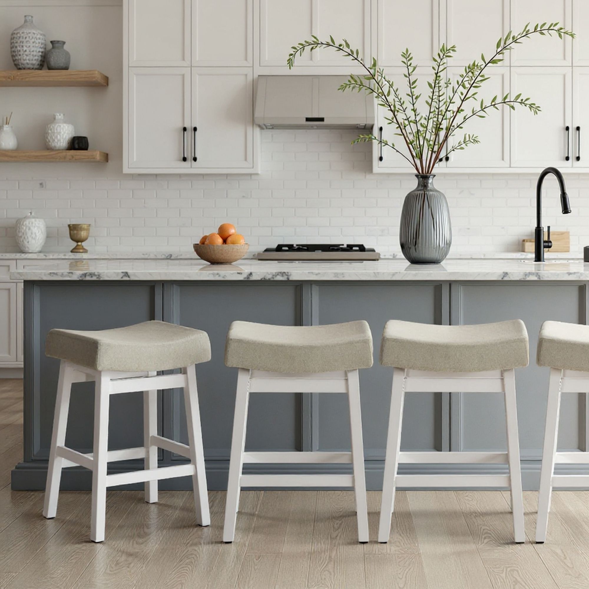 Lenon - Modern Farmhouse Wood Counter Height Kitchen Bar Stool