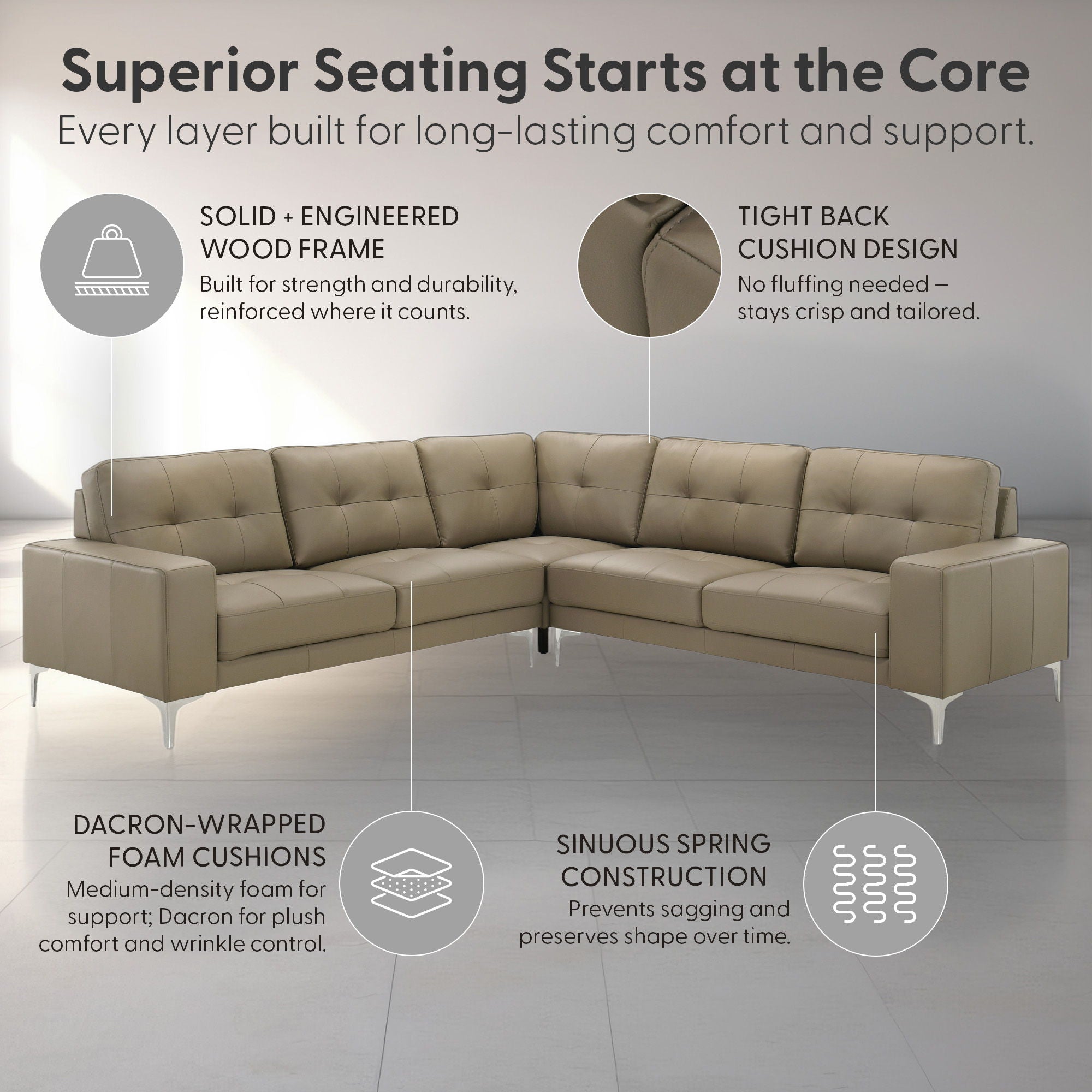 Pimentel - Leather Sectional Sofa With Tufted Back And Track Arms