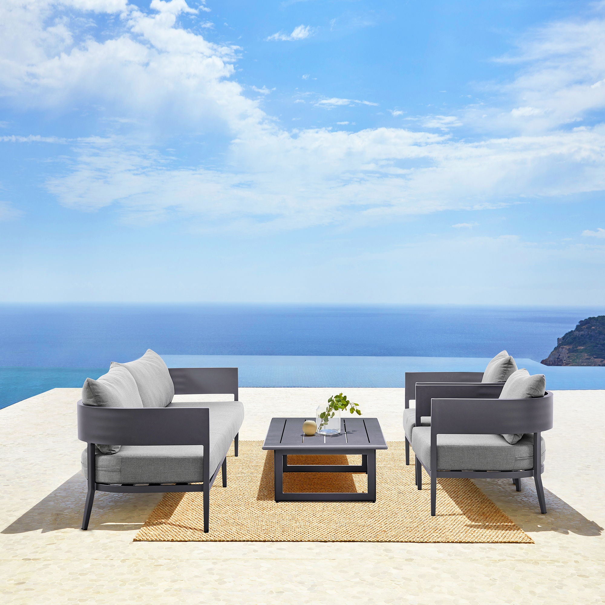 Argiope - 4 Piece Outdoor Aluminum & Fabric Outdoor Conversation Set - Dark Gray