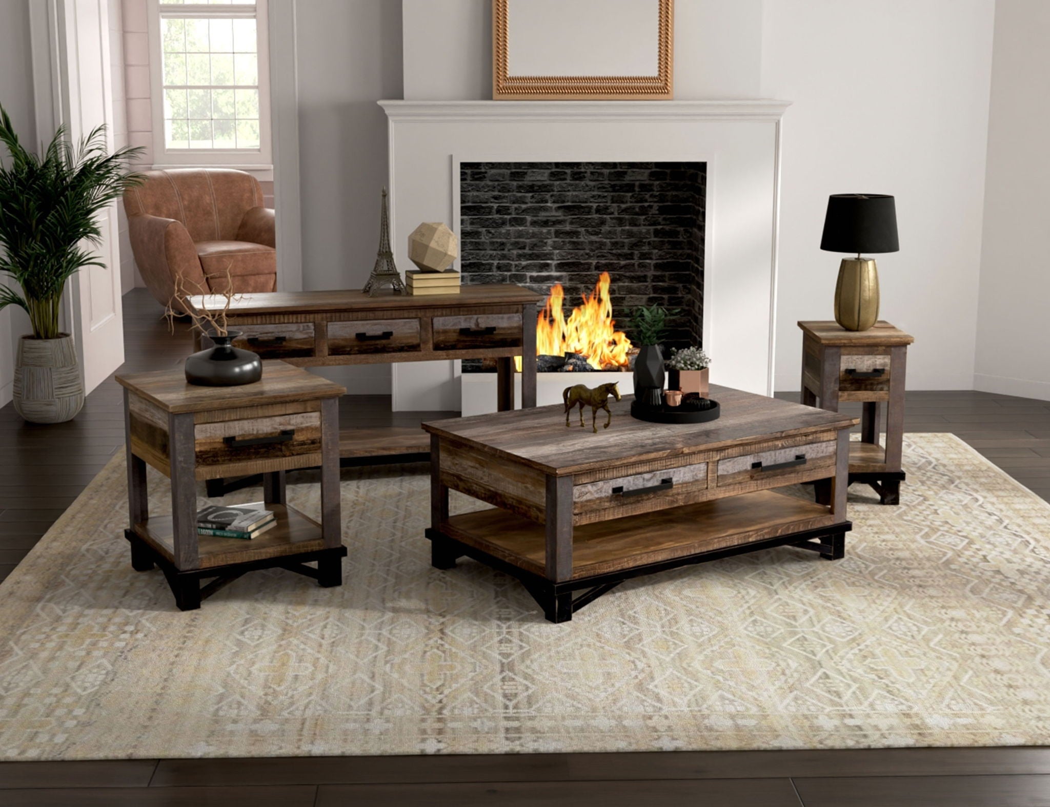 Loft - Sofa Table With 2 Drawers - Two Tone Gray / Brown