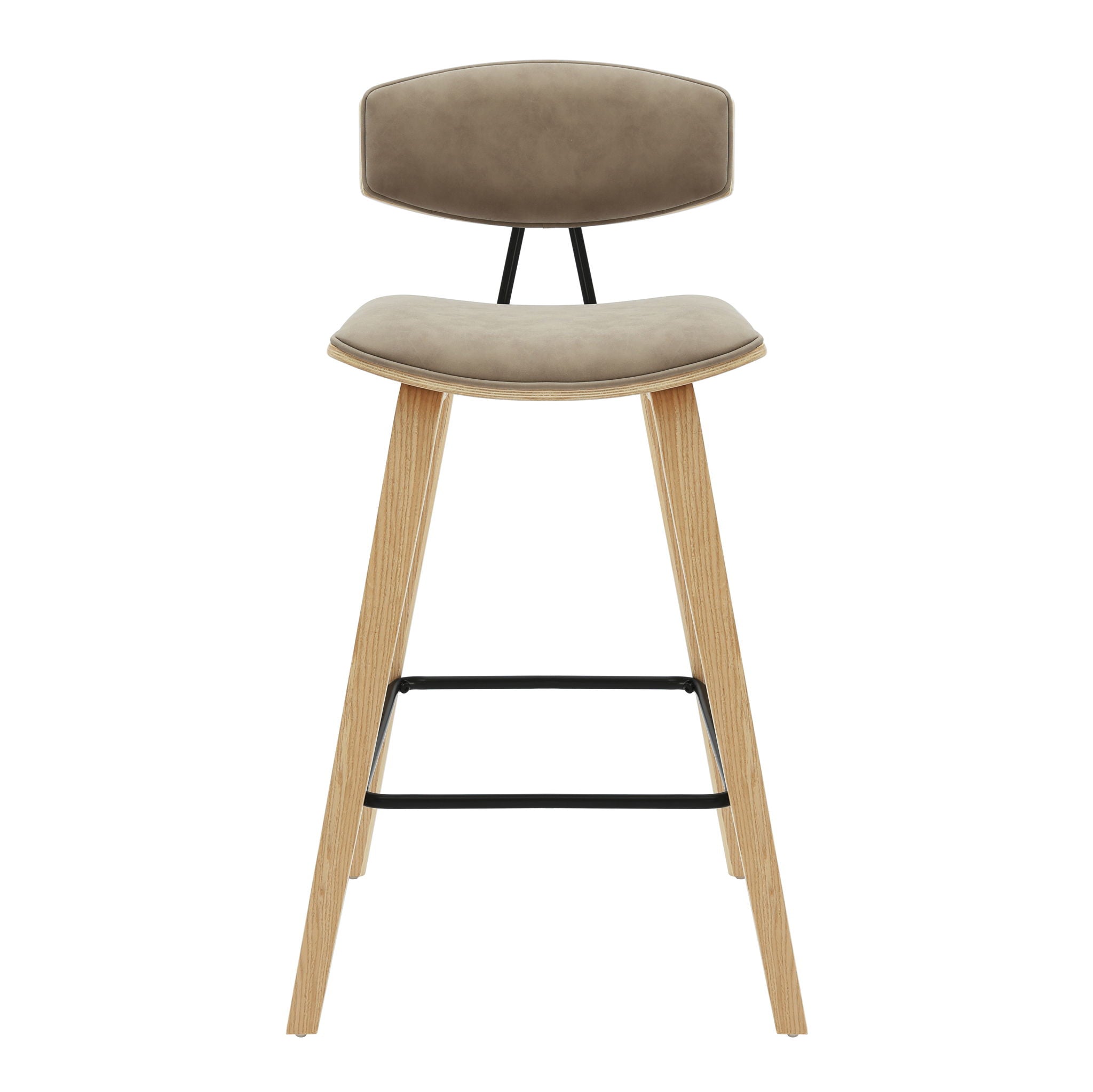 Fox - Counter Height Curved Back Wood Bar Stool With Faux Leather Seat