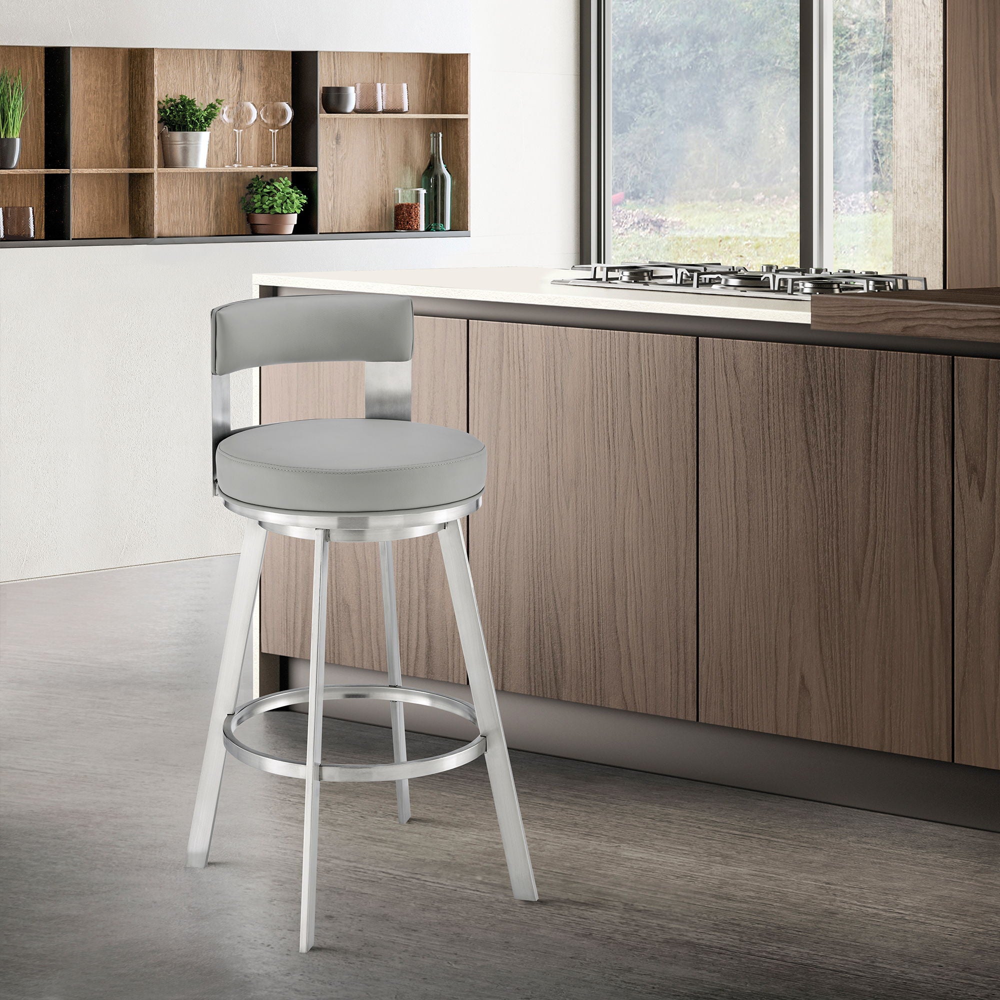 Lynof - Swivel Bar Stool - Brushed Stainless Steel Finish