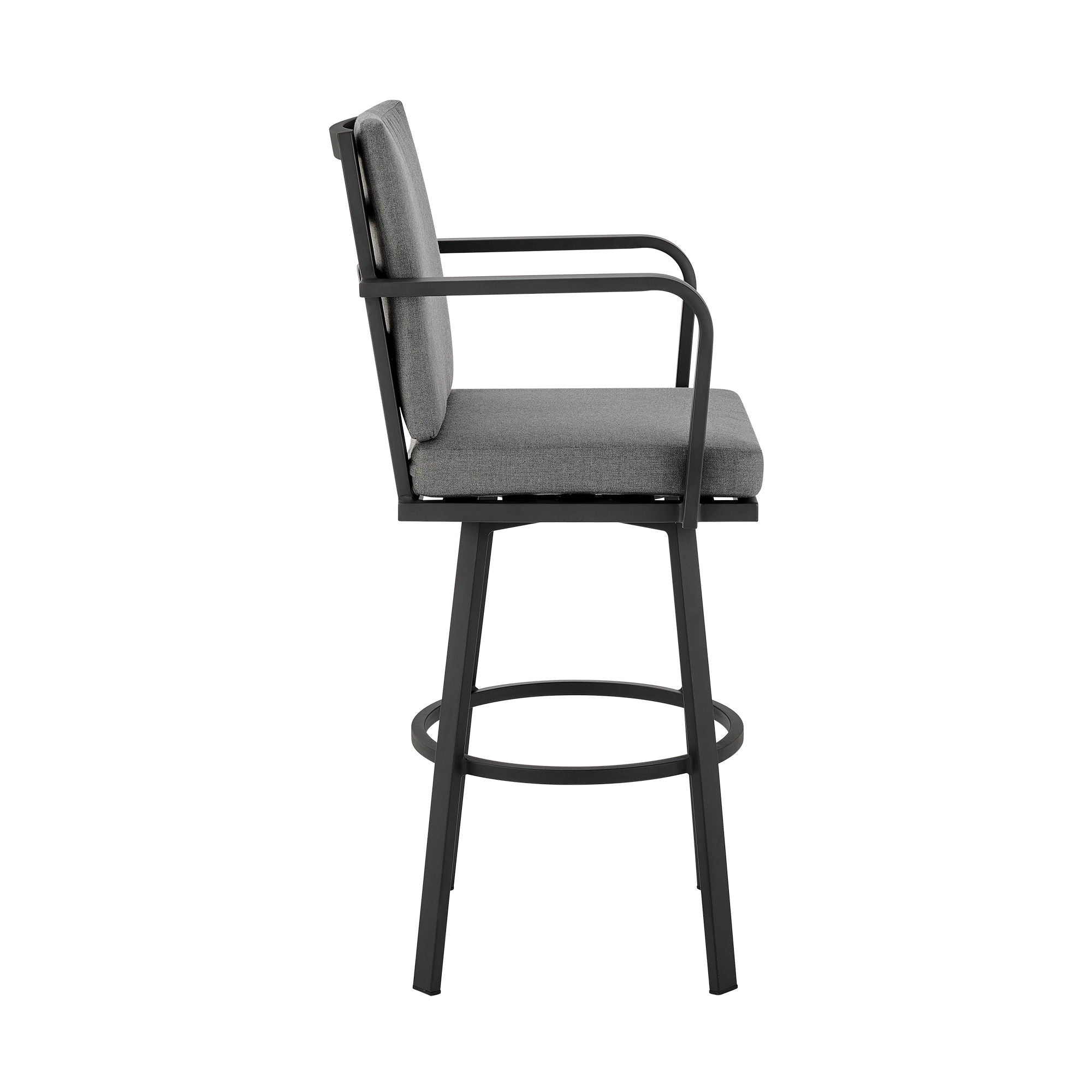 Arnauld - 30" Outdoor Patio Bar Stool With Cushions - Black / Gray