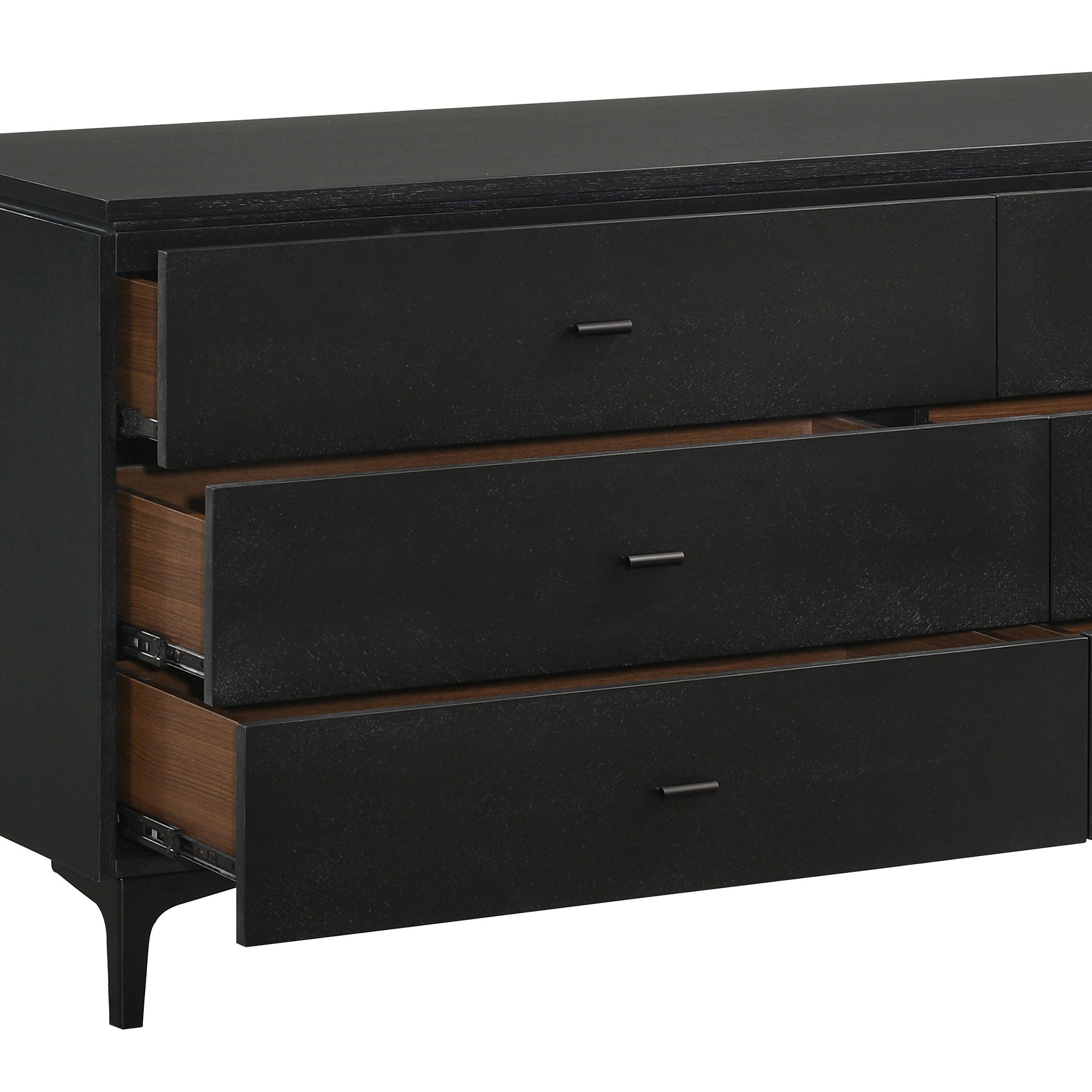 Legend - 6 Drawer Dresser With Metal Legs - Black Glaze Ash