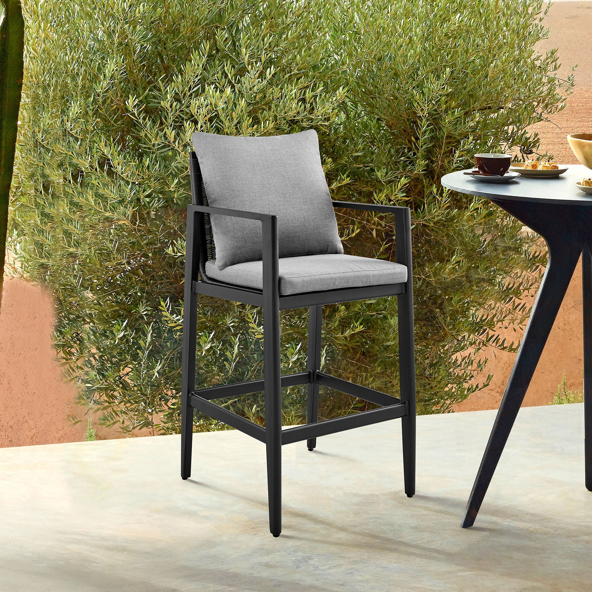 Cayman - Outdoor Patio Counter Height Bar Stool With Cushions - Gray