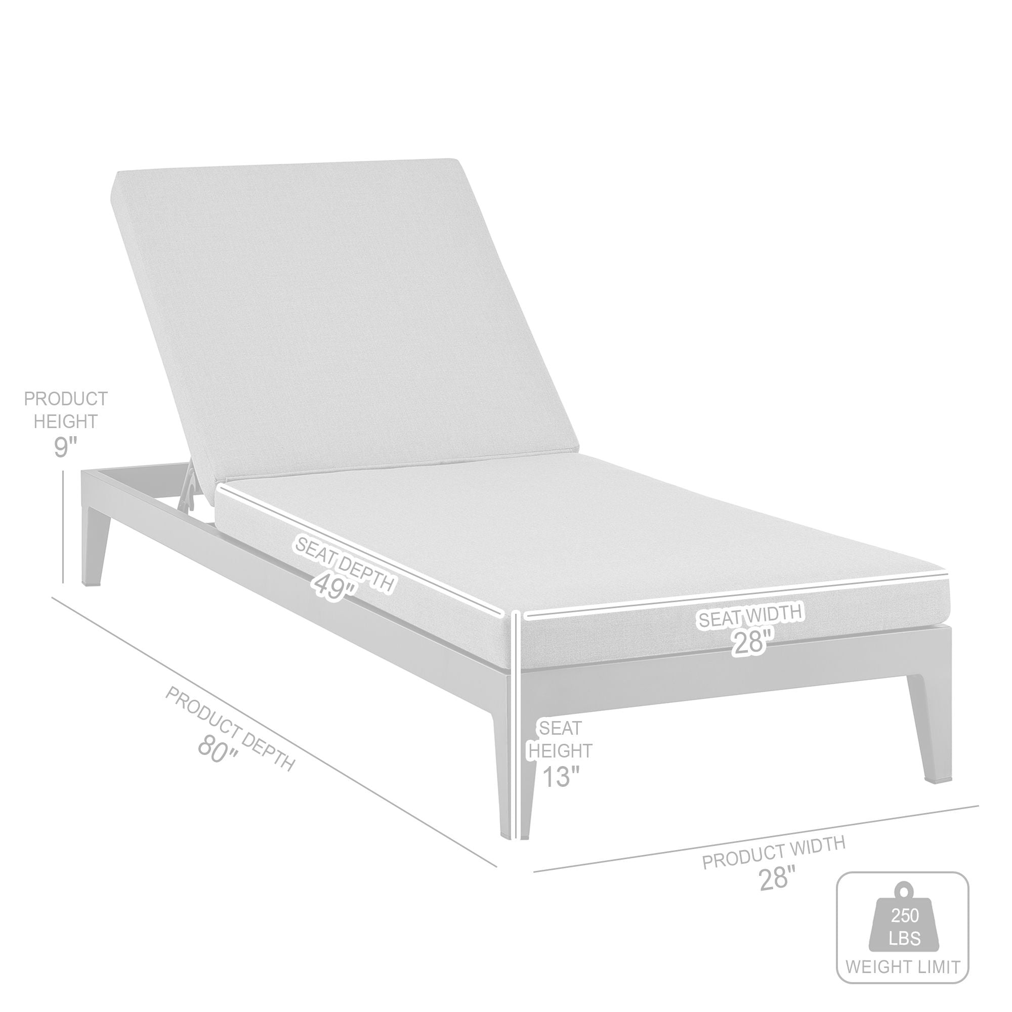 Menorca - Outdoor Patio Adjustable Chaise Lounge Chair In Aluminum With Gray Cushions