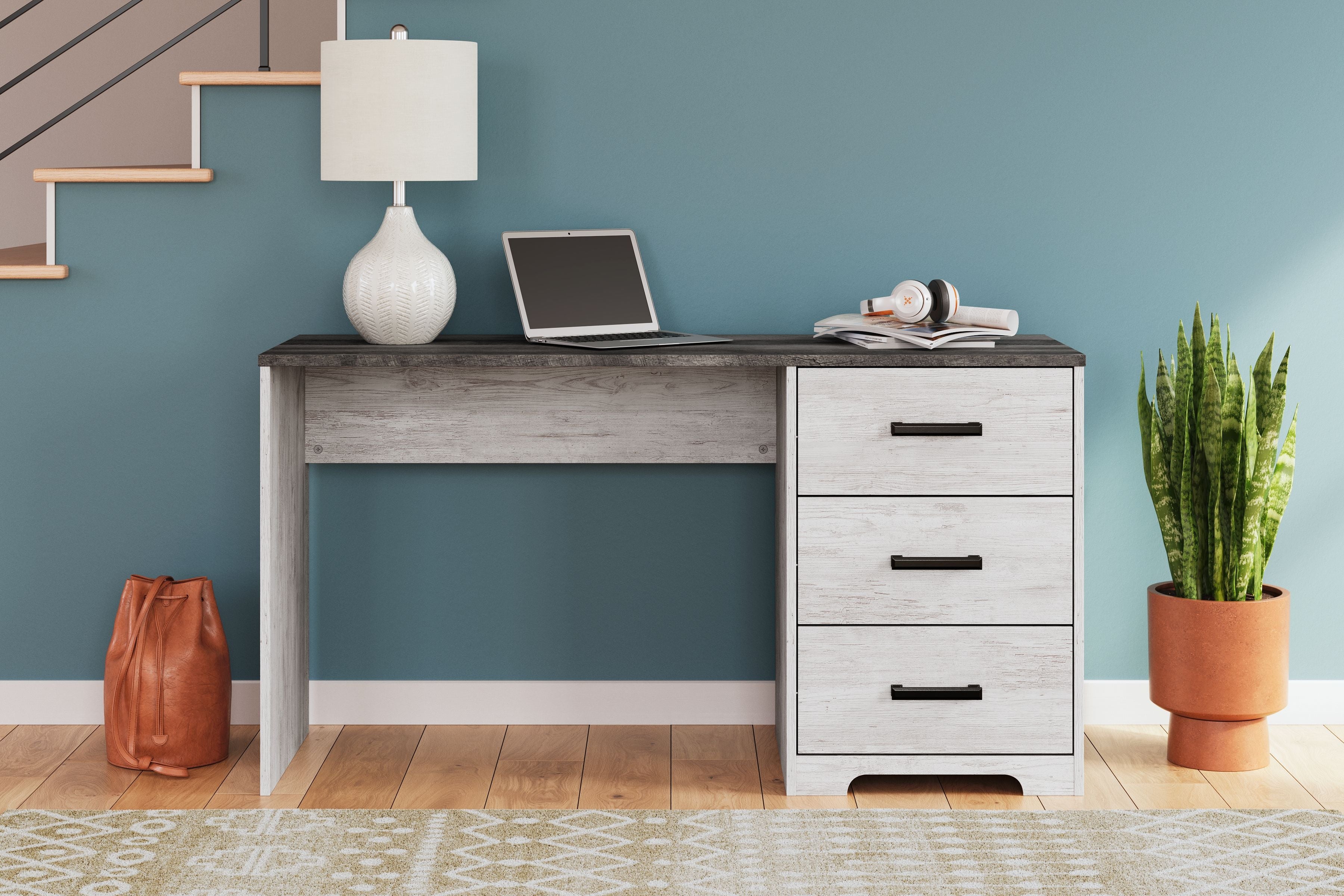 Shawburn - Home Office Desk - White / Dark Charcoal Gray