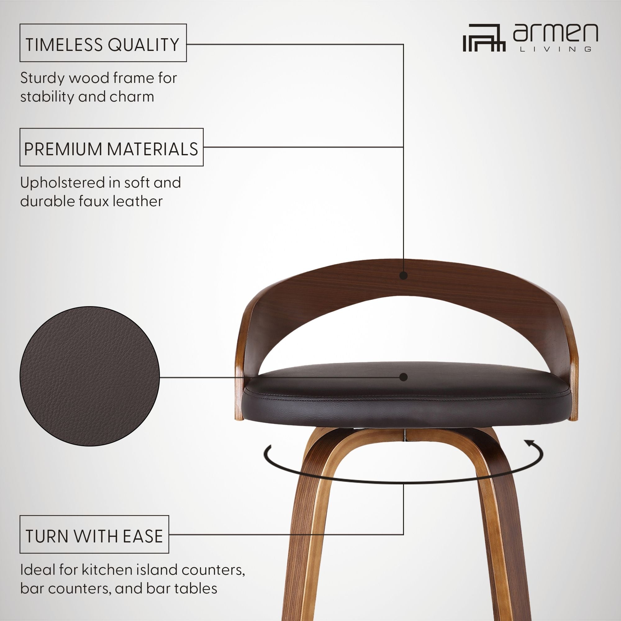 Sonia - 30" Bar Height Swivel Bar Stool - Walnut Wood