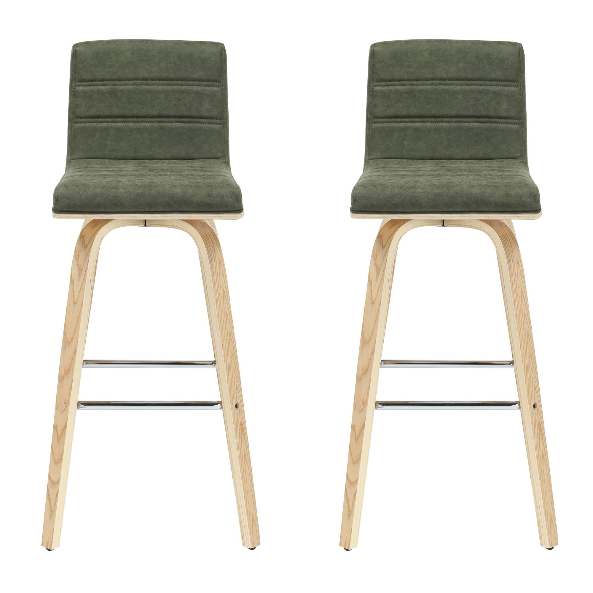 Vienna - 39.5" Swivel Bar Height Square Back Wood Bar Stool With Faux Leather Seat