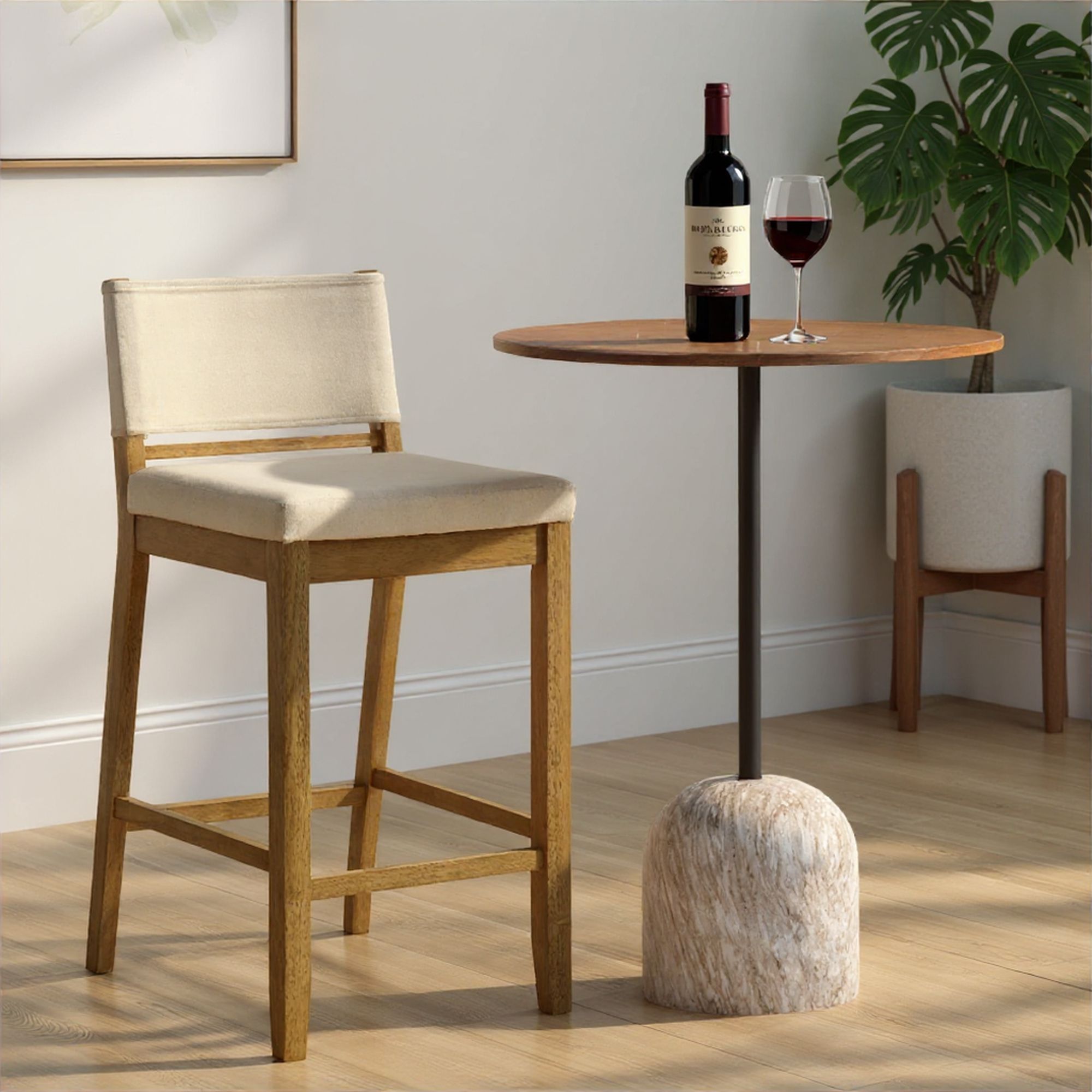 Yaneli - Contemporary Natural Wood Bar Height Kitchen Bar Stool