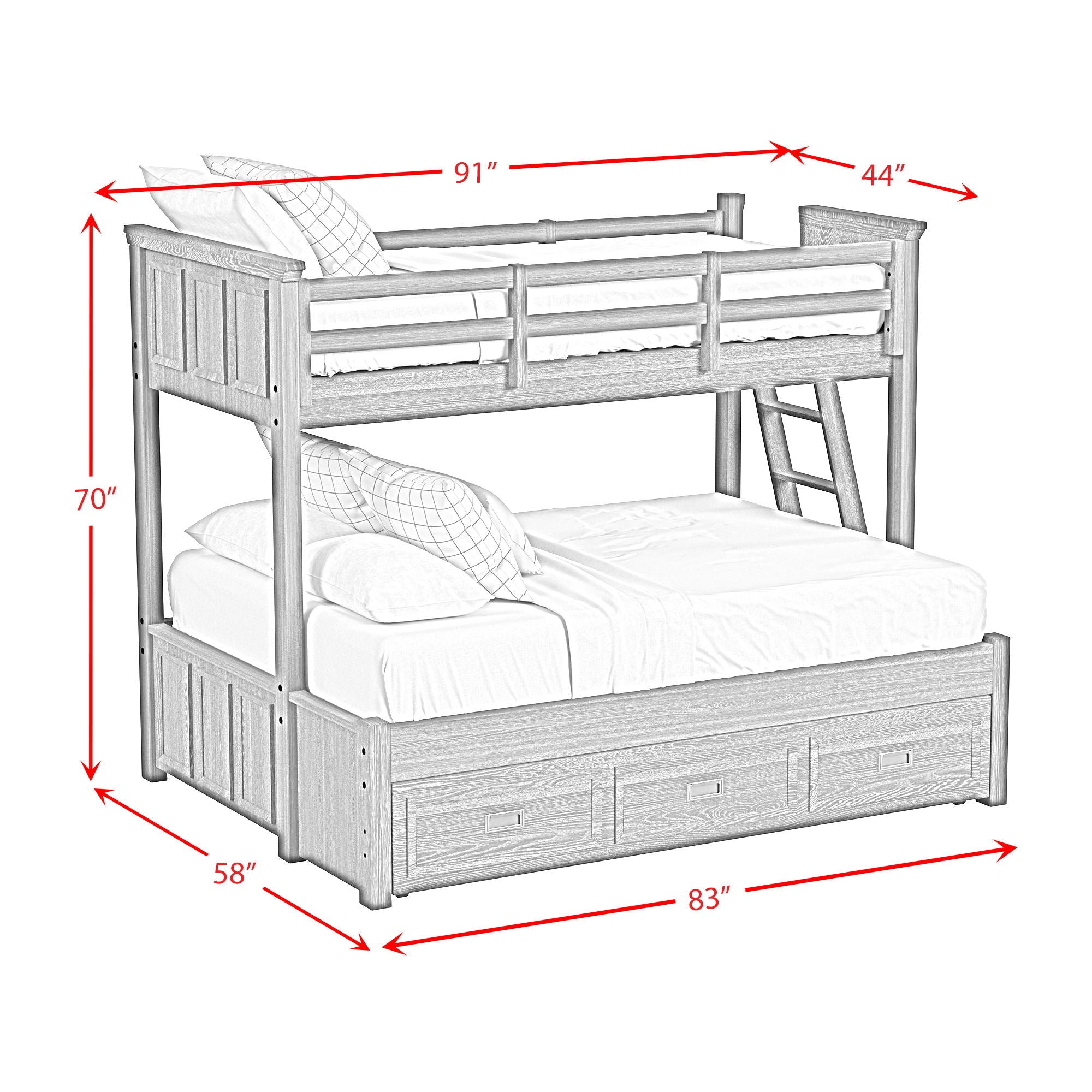 Hampton Kids - Bunk With Ladder And Trundle Bedroom Set