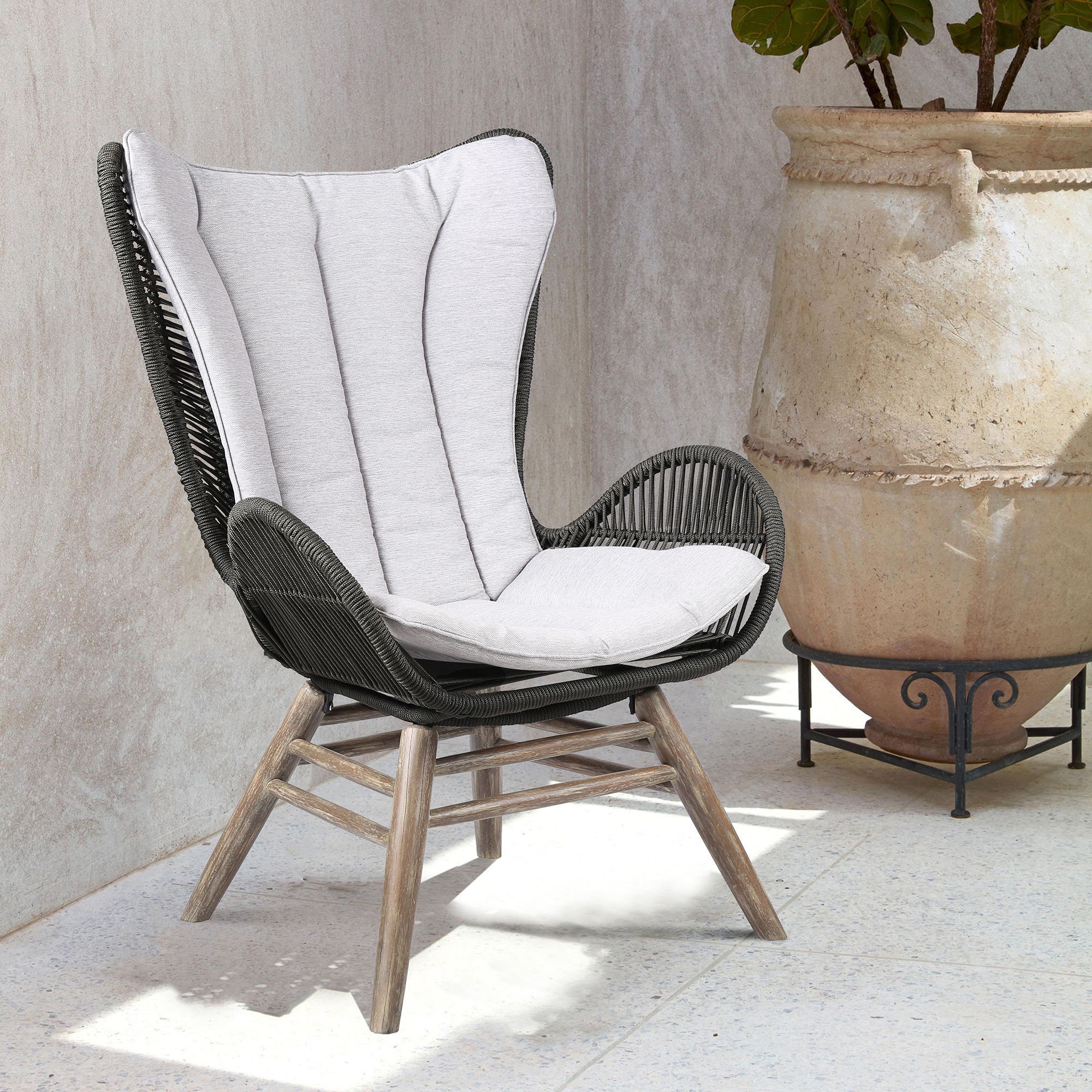 King - Indoor / Outdoor Lounge Chair And Cushion - Light Eucalyptus / Truffle