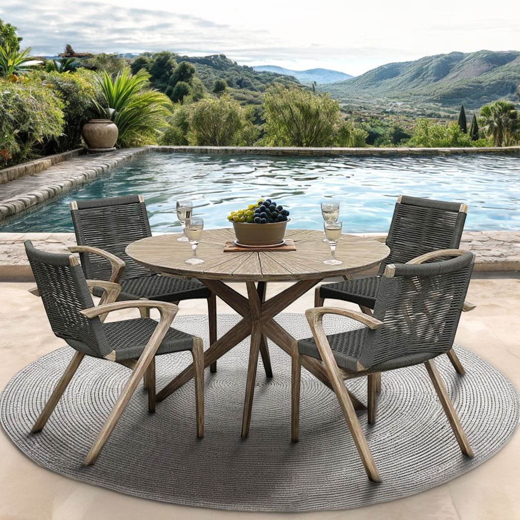 Oasis And Brielle - Outdoor 5 Piece Light Eucalyptus And Concrete Dining Set