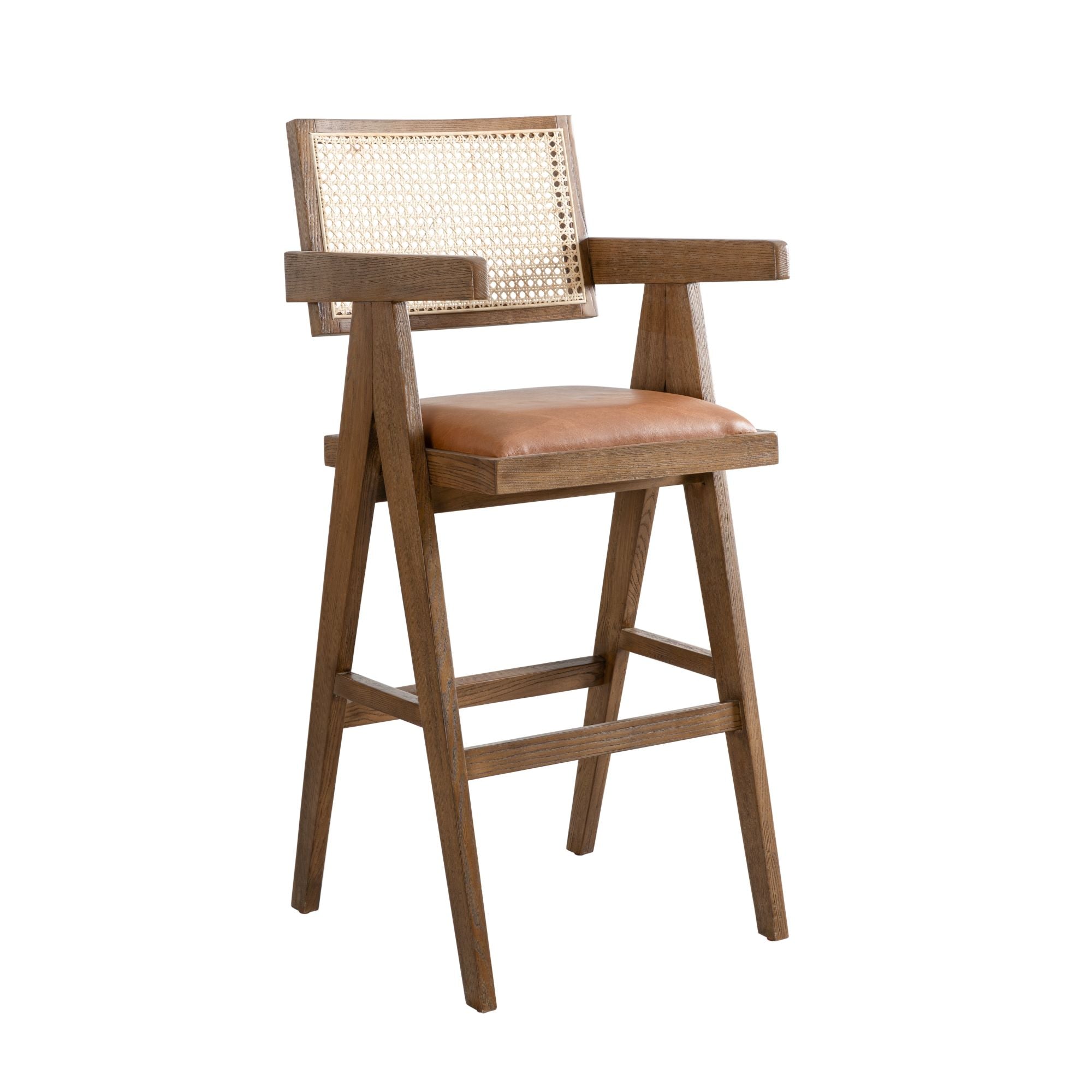 Harley - Nutmeg Brown Solid Wood And Rattan Upholstered 30" Bar Height Barstool