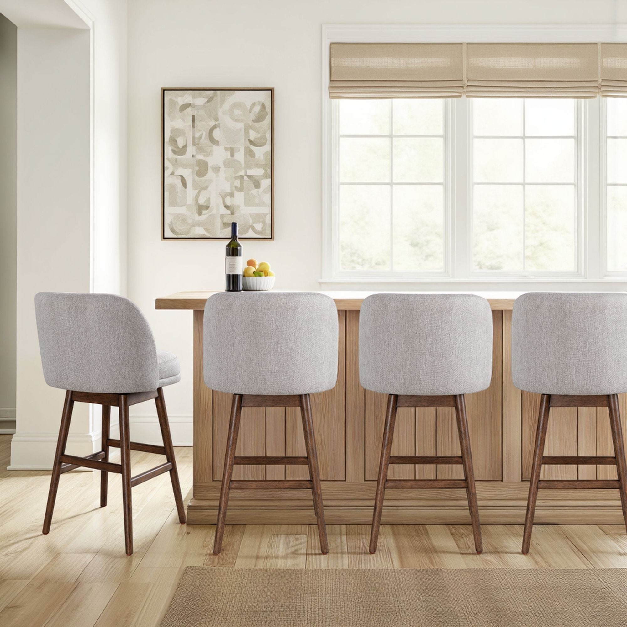 Sadie - Solid Wood Upholstered 30" Bar Height Swivel Barstool