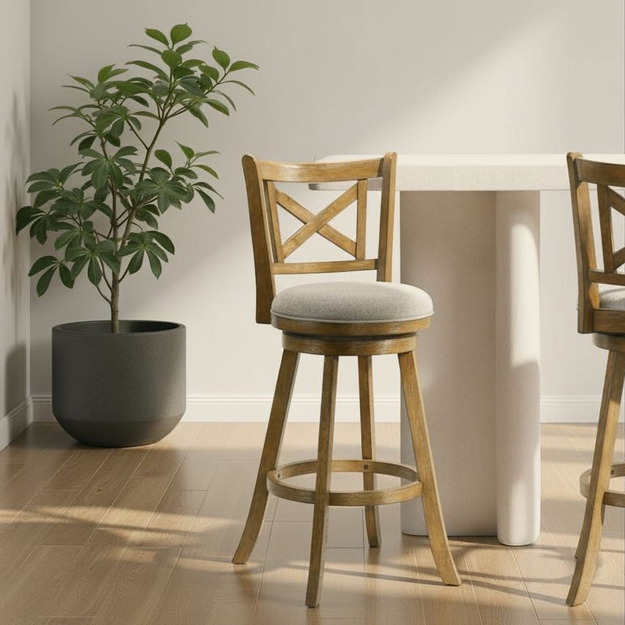 Kodi - Modern Farmhouse Swivel Wood Bar Height Kitchen Bar Stool