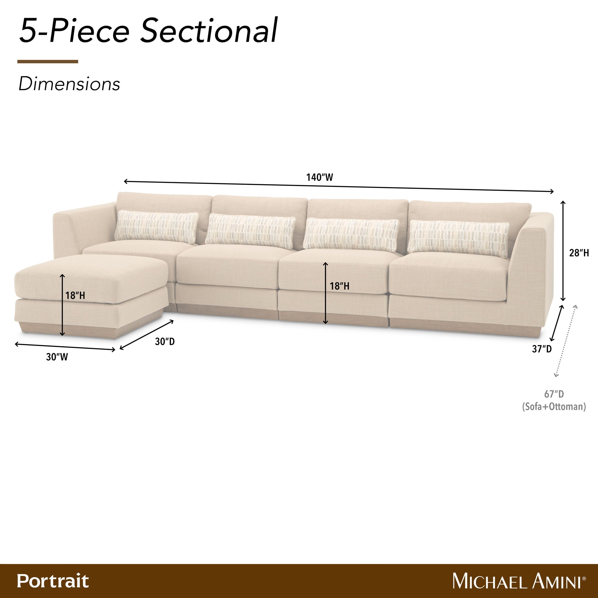 Portrait - 5-Piece Sectional - Toffee / Sienna Brown