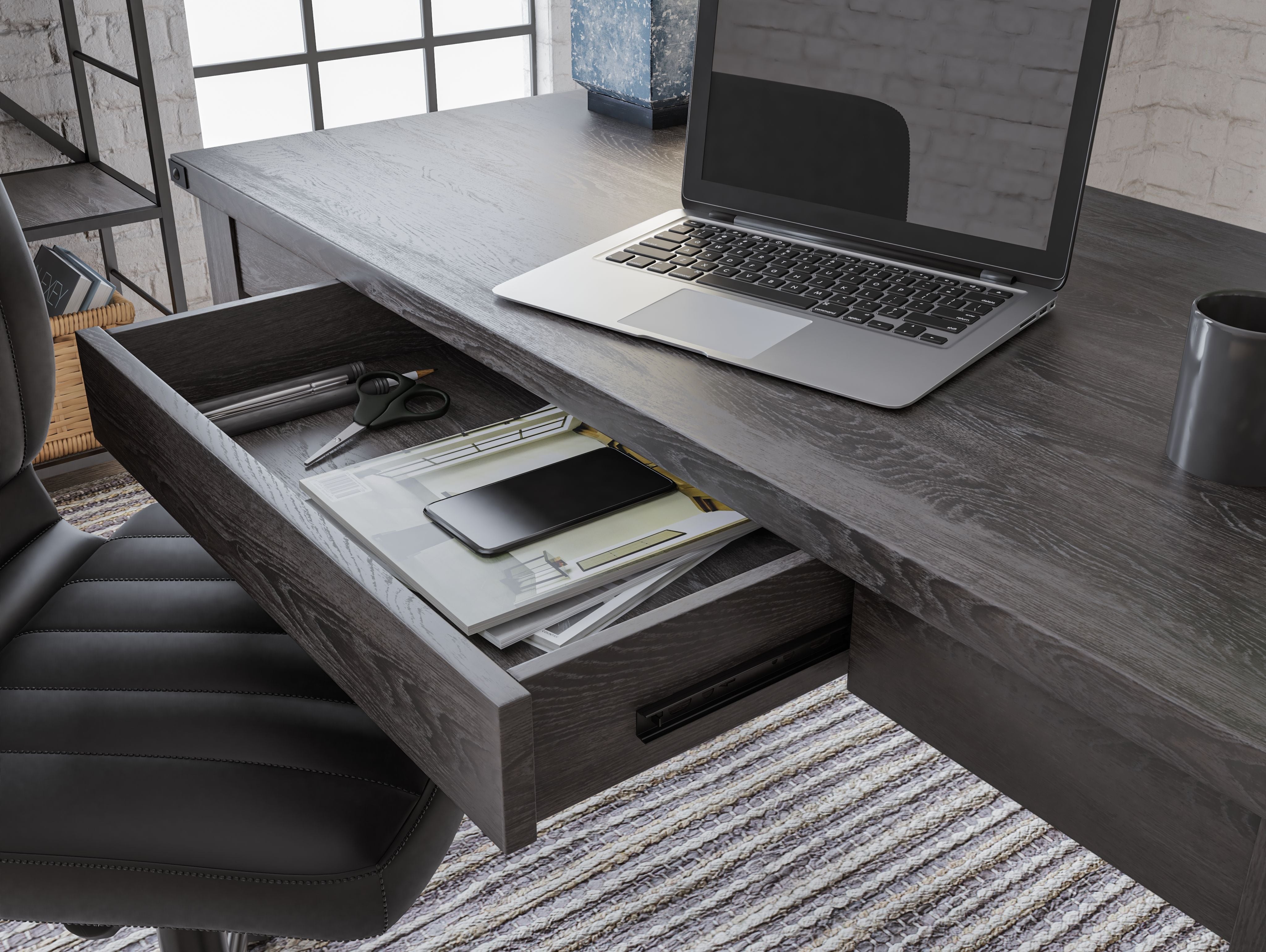 Freedan - Home Office Desk - Grayish Brown