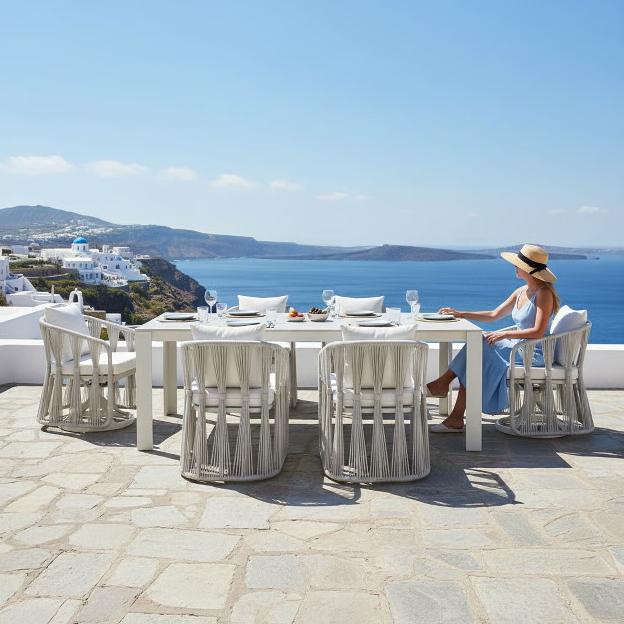 Breeze - Powder Coated Rectangle Metal Outdoor Dining Set With Cushions