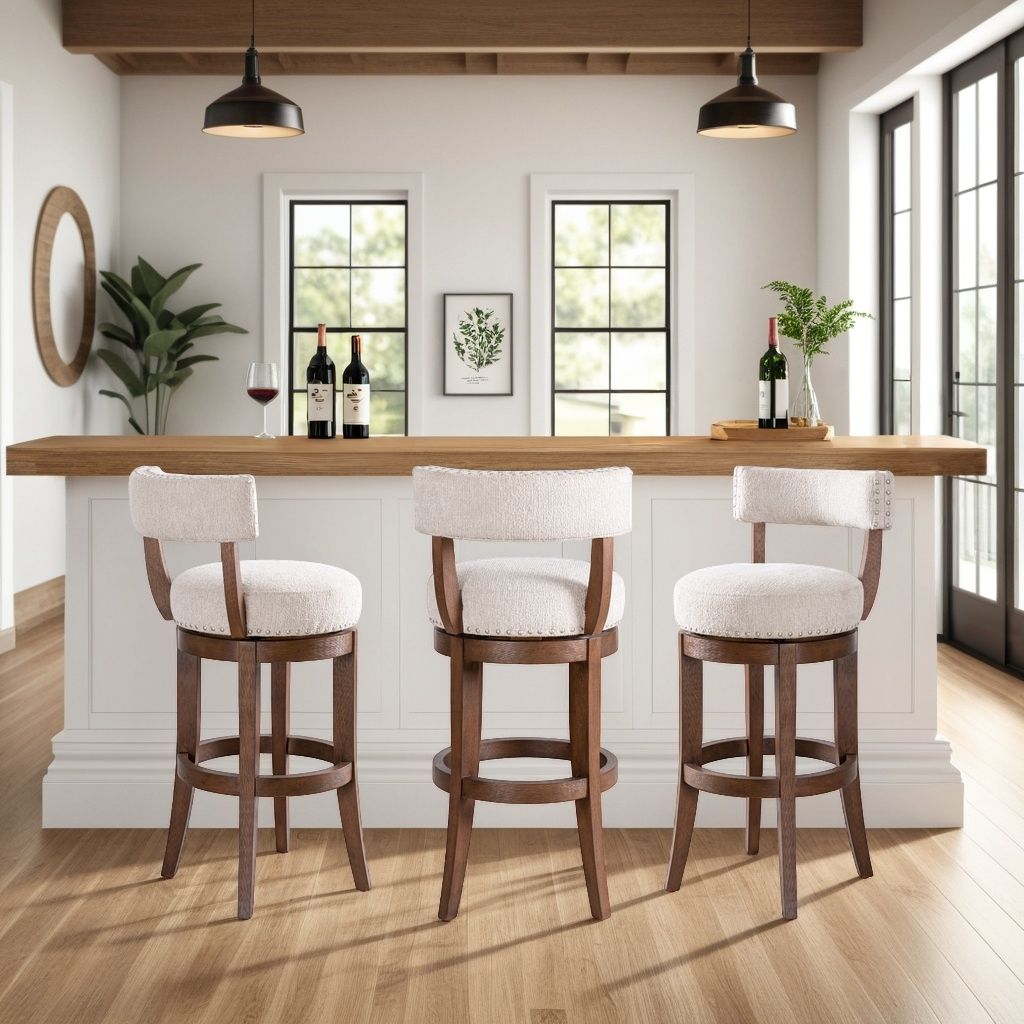 Mystic - Solid Wood Upholstered 30" Bar Height Swivel Barstool