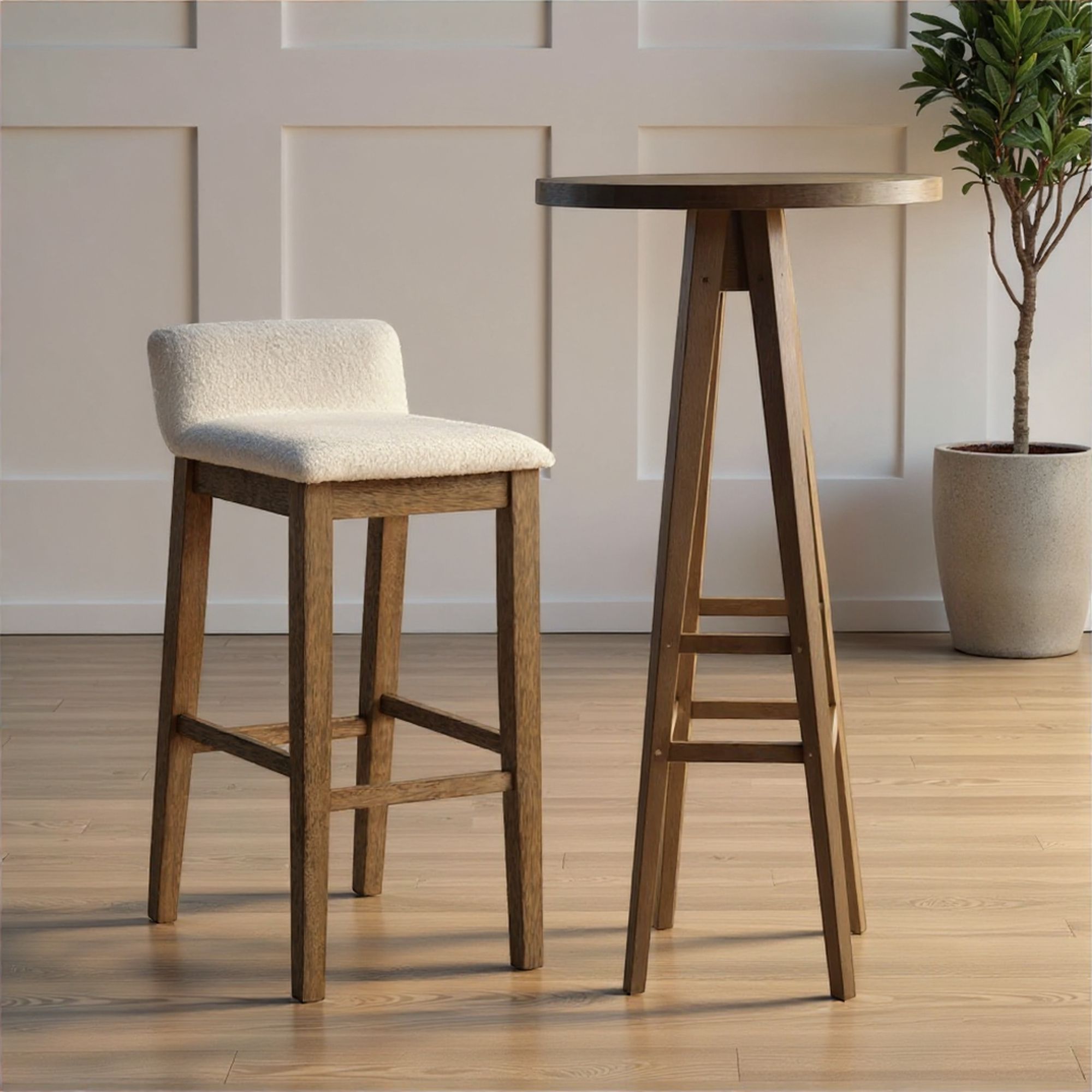 Annikah - Modern Transitional Wood Bar Height Kitchen Bar Stool